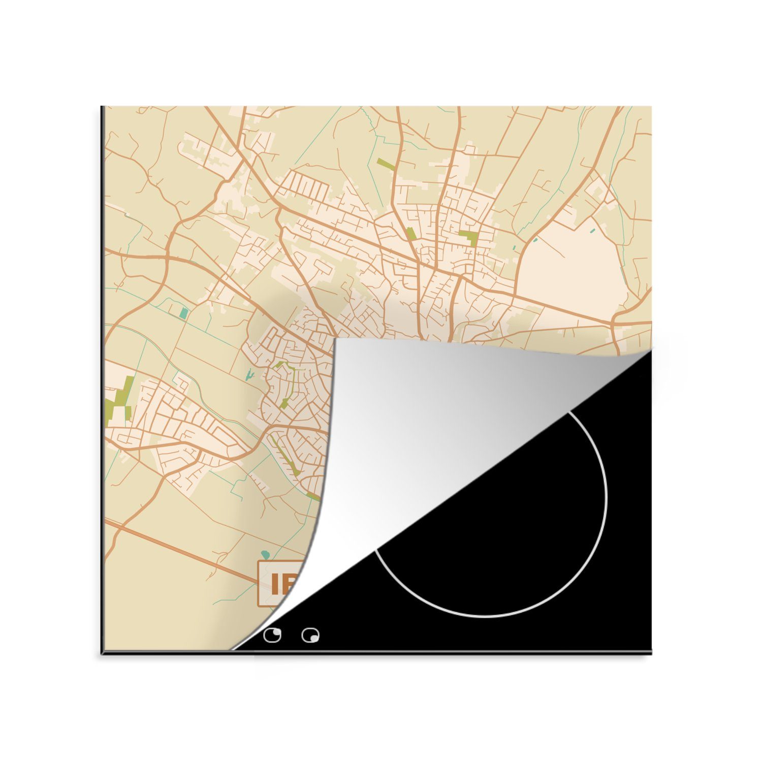 MuchoWow Herdblende-/Abdeckplatte Ibbenbüren - Vintage - Karte - Stadtplan, Vinyl, (1 tlg), 78x78 cm, Ceranfeldabdeckung, Arbeitsplatte für küche