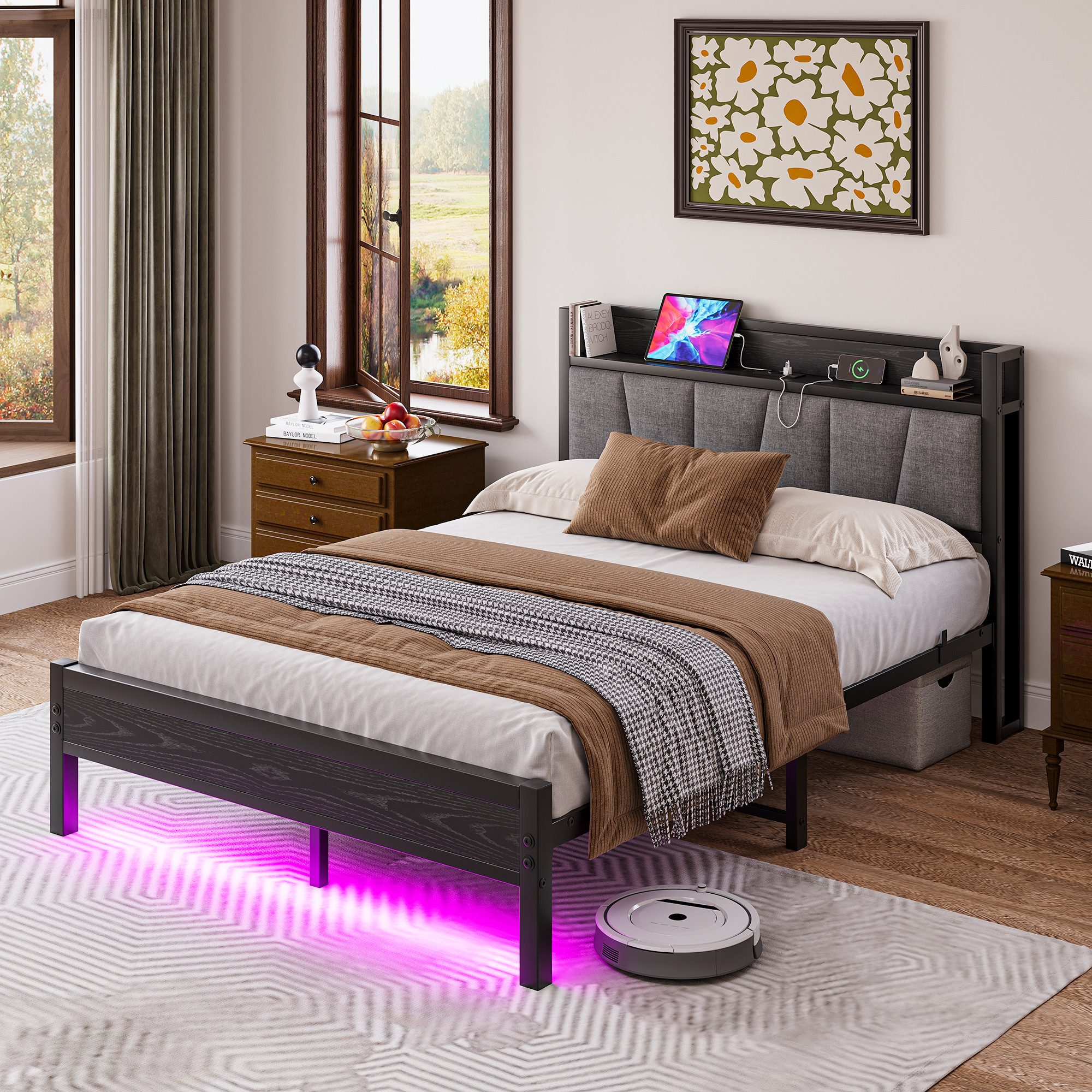 HOMERECOMMEND Metallbett mit 2 USB-Anschlüssen und LED Beleuchtung (1-tlg., Ohne Matratze), Jugendbett Bettgestell 140 x 190 cm