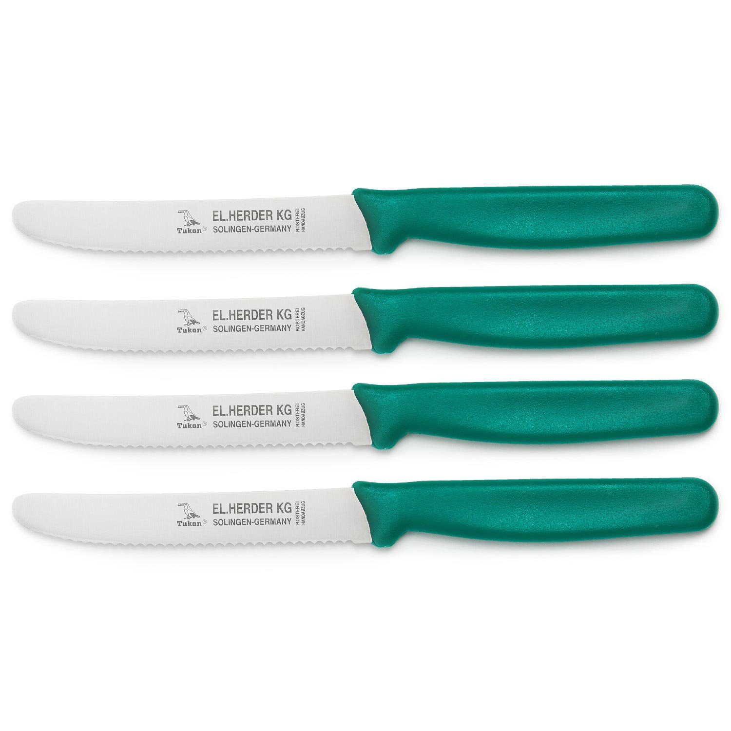 Landshop24 Brötchenmesser Brotmesser Tomatenmesser Tafelmesser 4er Set grün, Edelstahl (Spezialstahl 1.4116) konisch geschliffen