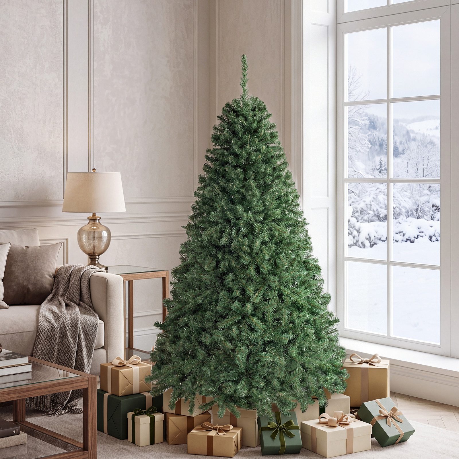 COSTWAY Künstlicher Weihnachtsbaum Weihnachtsbaum Nordfichte aus PVC 180/230cm, Kunstbaum Klappsystem grün