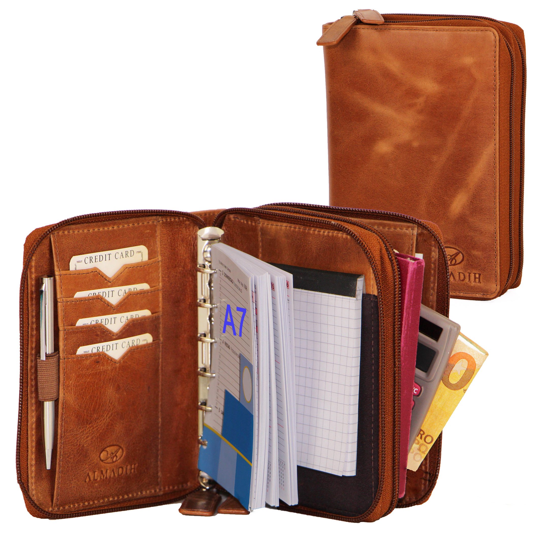 ALMADIH Konferenzmappe Ledermappe A7 Kombimappe Leder Organizer 2026 braun, günstig online kaufen