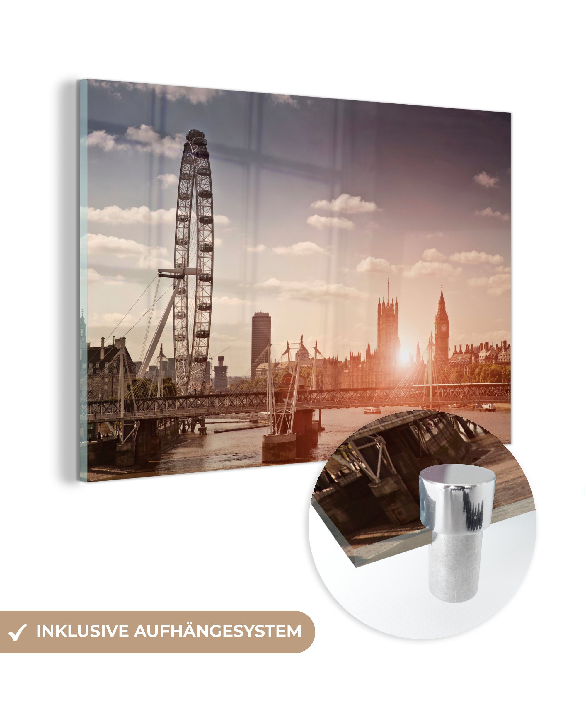 MuchoWow Acrylglasbild Sonnenuntergang auf dem London Eye in England, (1 St), Acrylglasbilder Wohnzimmer & Schlafzimmer