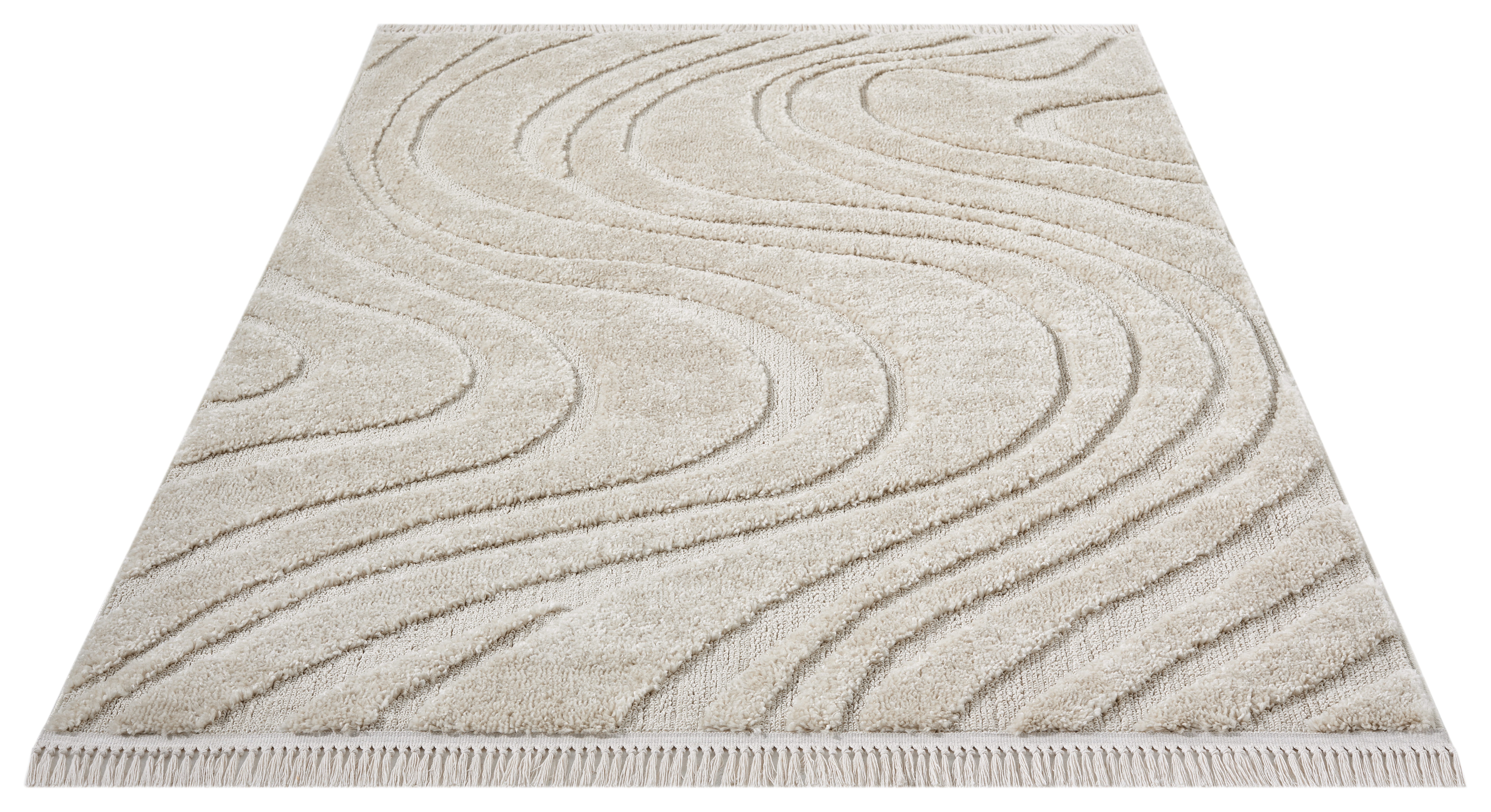 homsy by Ana Johnson Teppich Waavy mit Fransen, Wellen Design, rechteckig, Höhe: 20 mm, Boho, 3D Optik, Scandi, Hoch-Tief, Wohnzimmer, Schlafzimmer