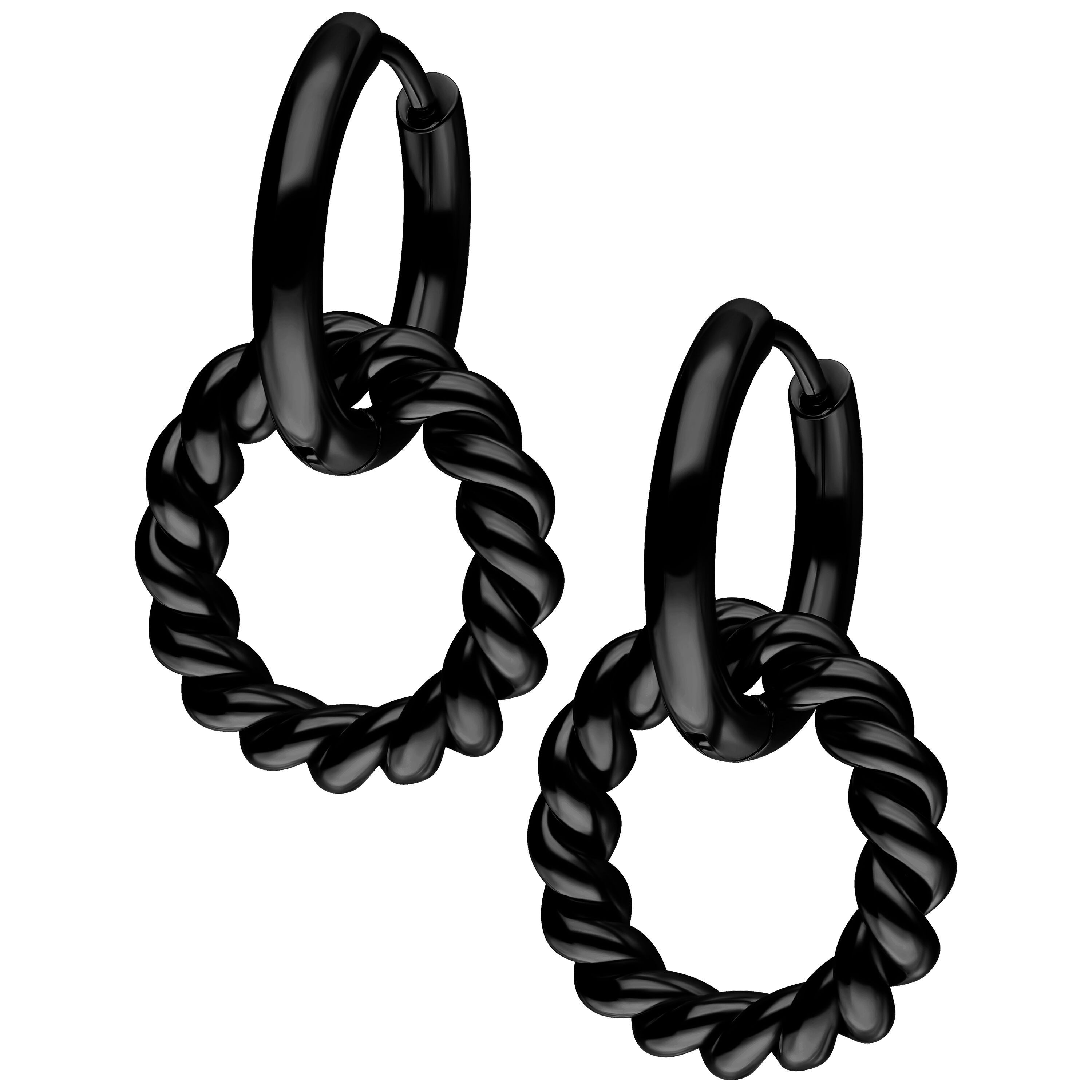 Wildcat Paar Ohrhänger Twisted Circle Hoops - Schwarz, Chirurgenstahl 316L - wasserfest, langlebig, hautverträglich