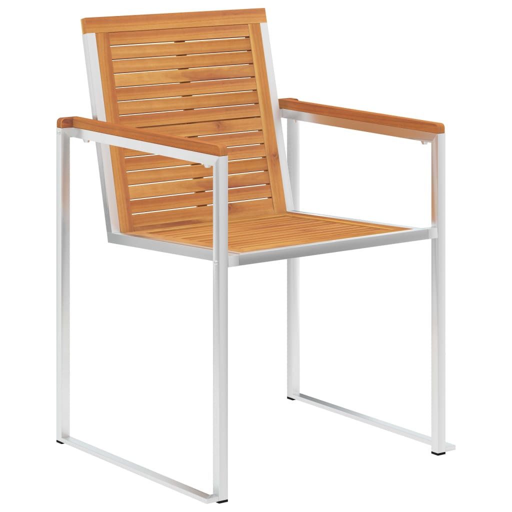 vidaXL Gartenstuhl, Outdoor Stühle 2 Stk. Massivholz Akazie und Edelstahl