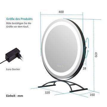 EMKE Schminkspiegel Schminkspiegel LED Runder Kosmetikspiegel Tischspiegel mit Beleuchtung, mit Touch, 3 Lichtfarben Dimmbar, Memory-Funktion, 360° Drehbar