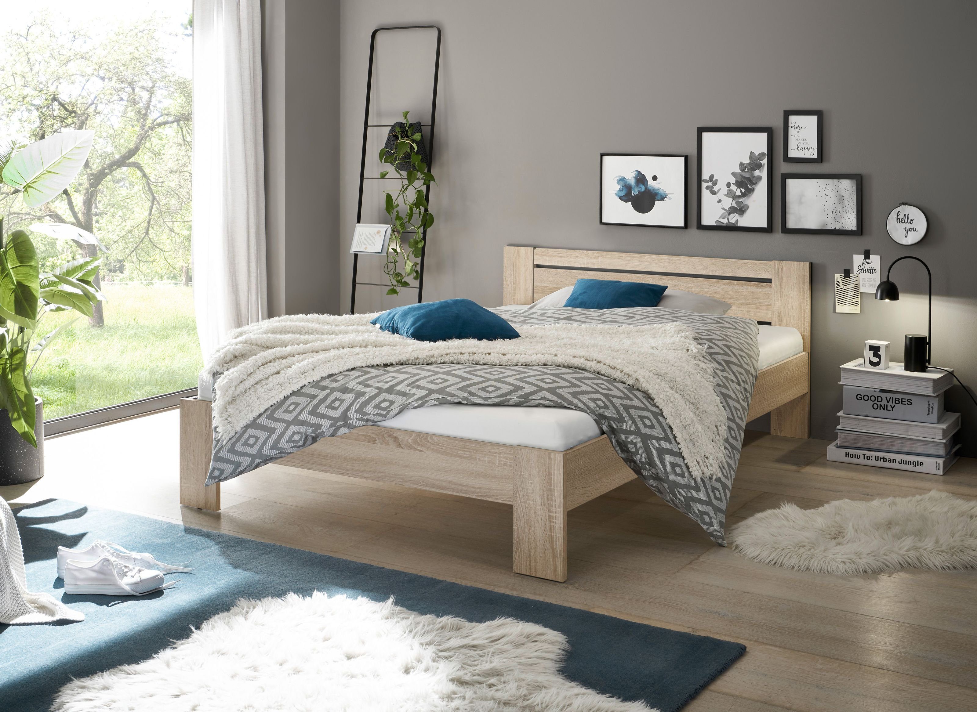 Pol-Power Bett in Eiche Sonoma. Abmessungen (BxHxT) 145x71x204 cm