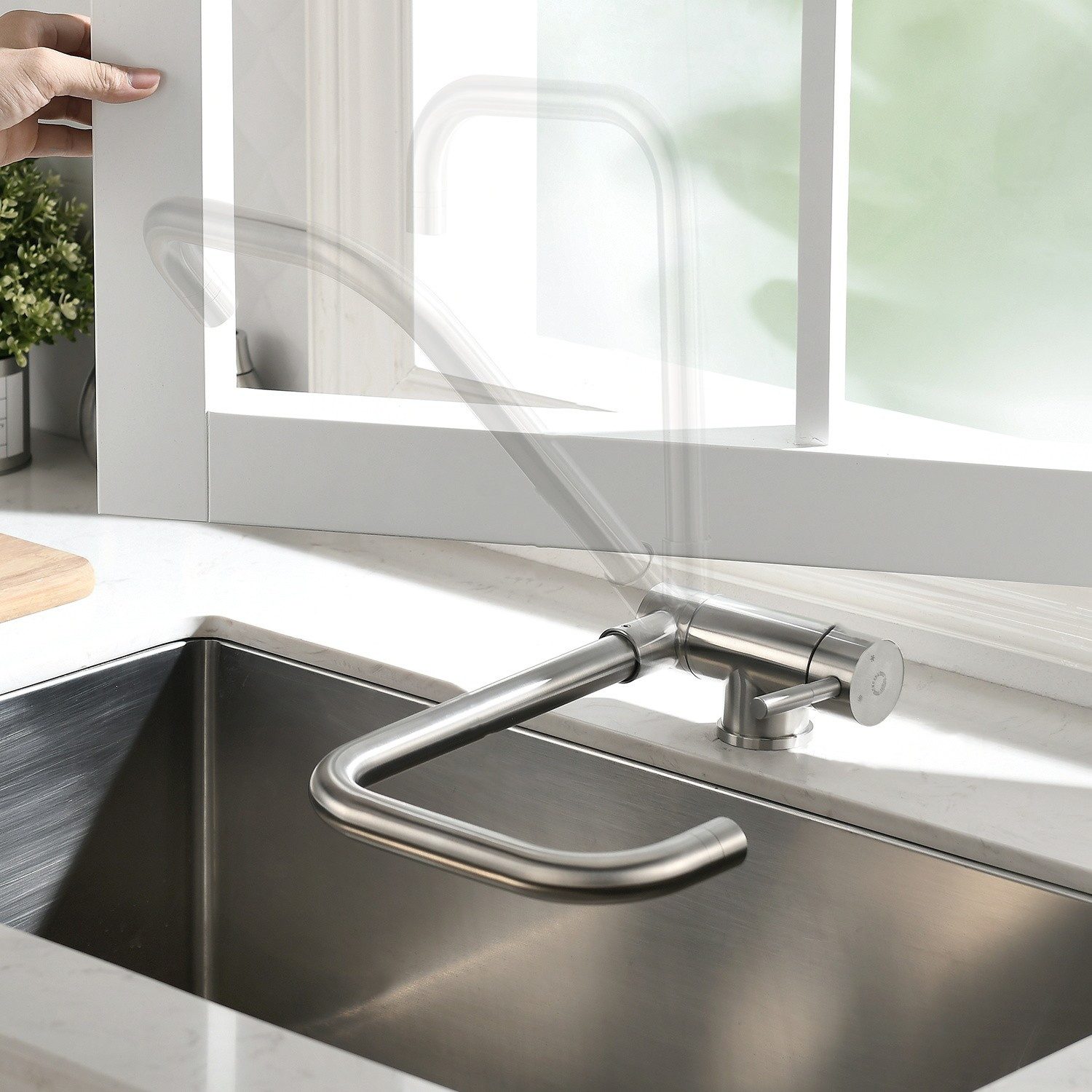 CECIPA pro Küchenarmatur Wasserhahn Küche Umklappbar Küchenarmatur 360 ° drehbar (Wasserhahn vor dem Fenster, 1-St., Einhand-Waschtischarmatur) Ventilkern aus Keramik