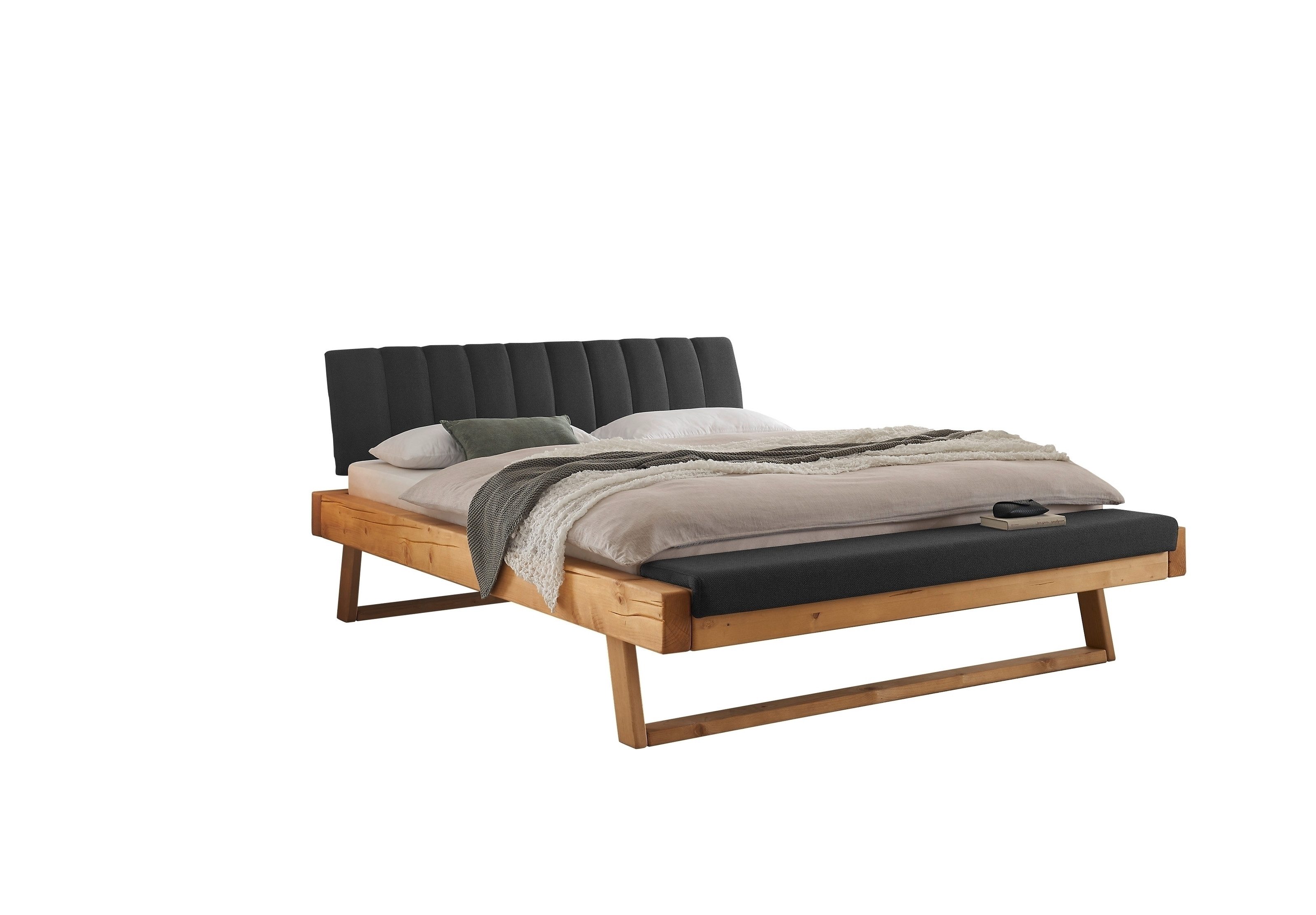 Schlafkontor Massivholzbett Stauraum, Liegefläche 180x200cm, Fichte Massiv - 198x98x250cm (BxHxT)