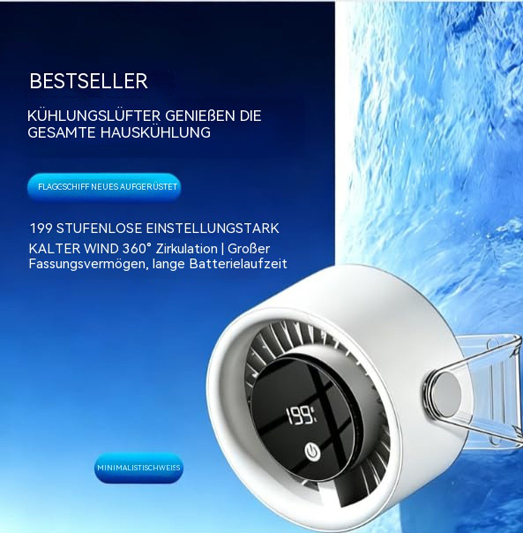 nsihing Mini USB-Ventilator Tischventilator, stromsparend, ruhiger Lauf, 360° neigbar, Fan Lüfter, ragbarer Ventilator mit 199 Stufen, stufenlos regelbar