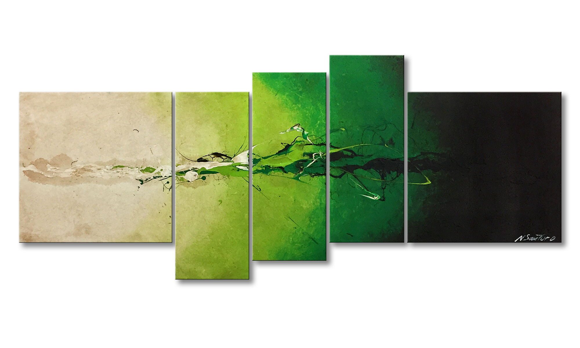 WandbilderXXL Gemälde Green As Grass 140 x 60 cm, Abstraktes Gemälde, handgemaltes Unikat