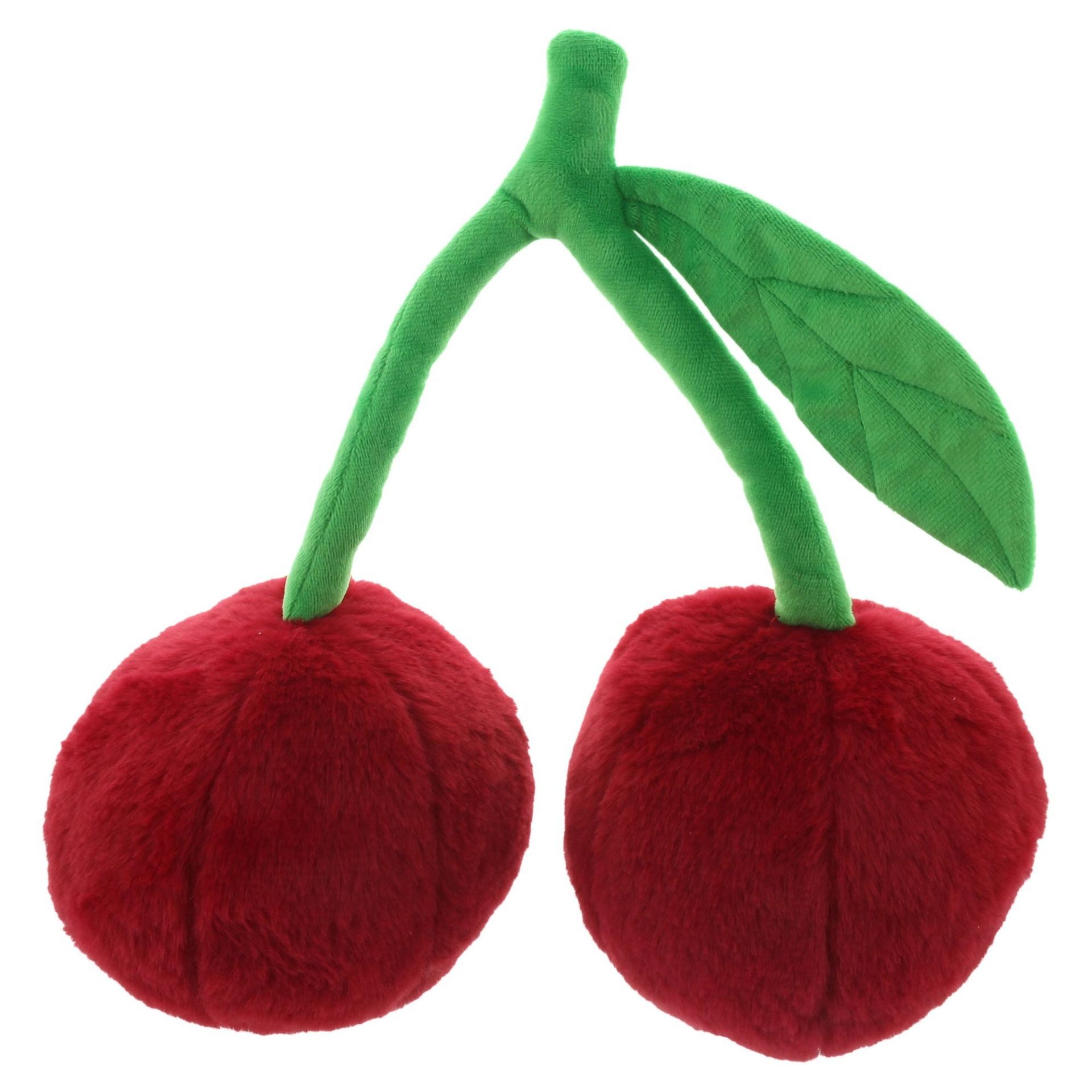 Dekoleidenschaft Dekokissen "Cherry" Kuschelkissen rot Plüschdeko Kirschen Sofakissen 35x16x30 cm, Zierkissen, Couchkissen