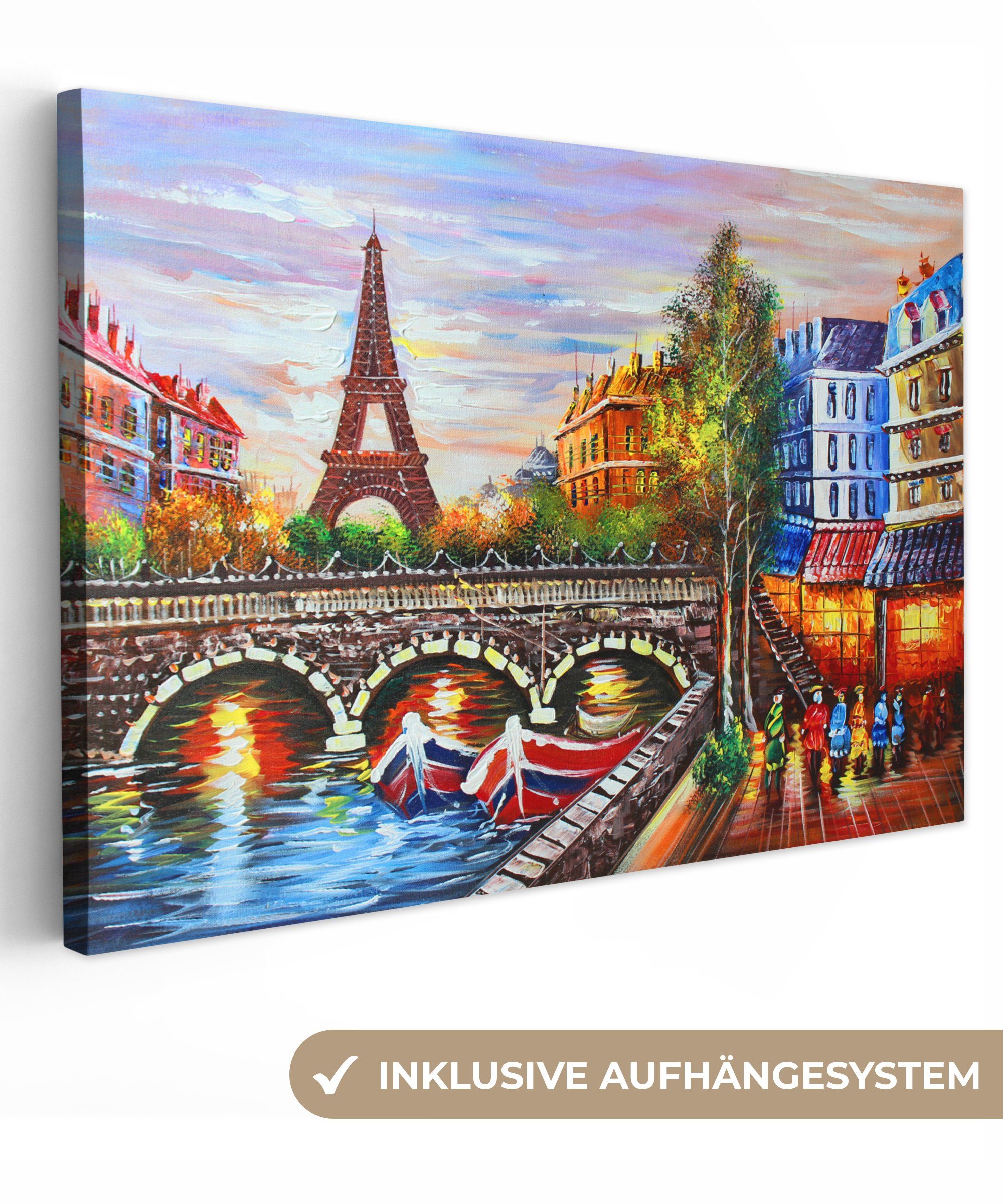 Leinwandbild Kunstdrucke - Öl - Eiffelturm - Paris - Wasser