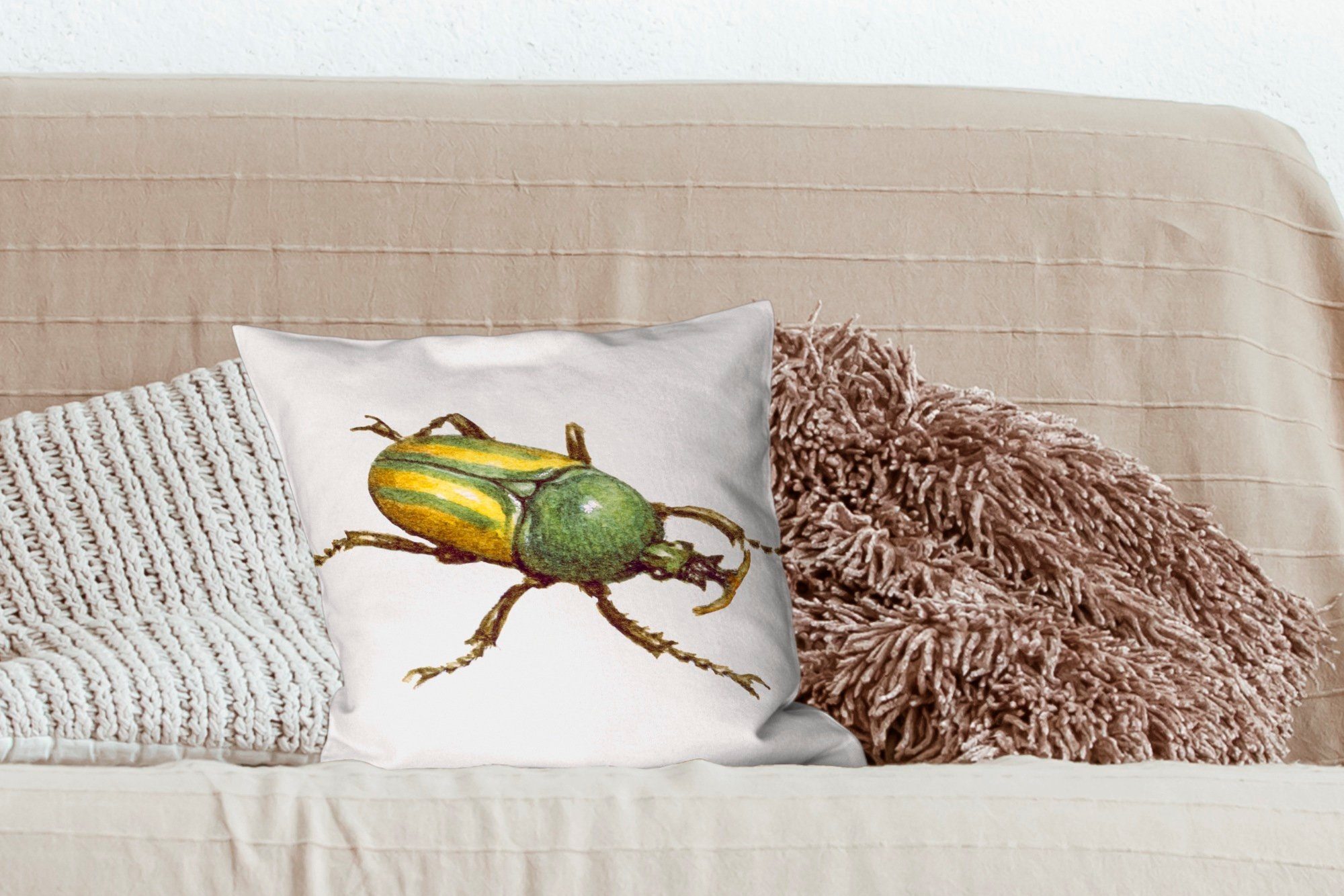 Sofakissen Wohzimmer, für Insekten Zierkissen Deko, - Aquarell, mit MuchoWow - Schlafzimmer, Füllung Käfer Dekokissen