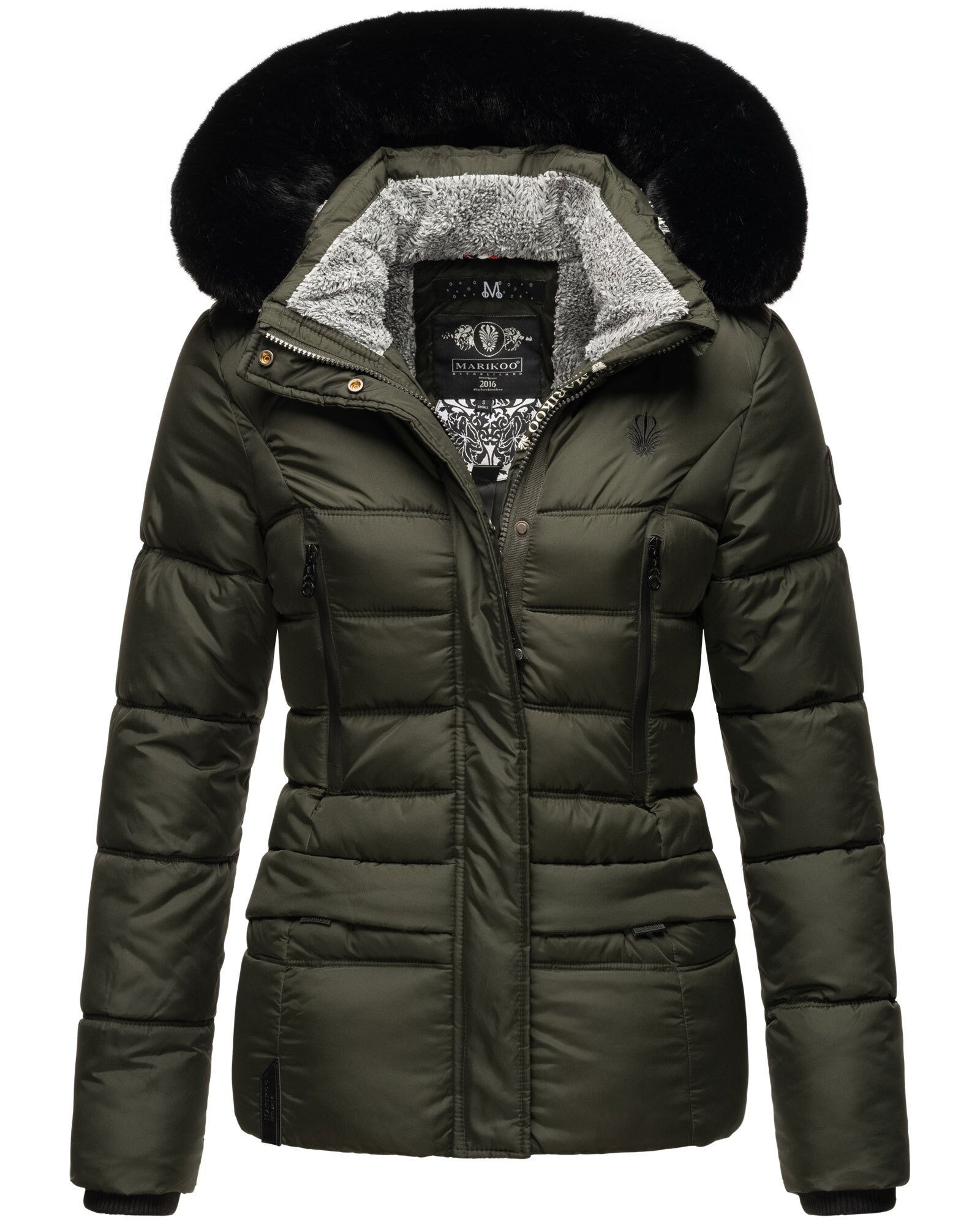 Marikoo und Loveleen mit Winterjacke Olive Teddyfell Kapuze