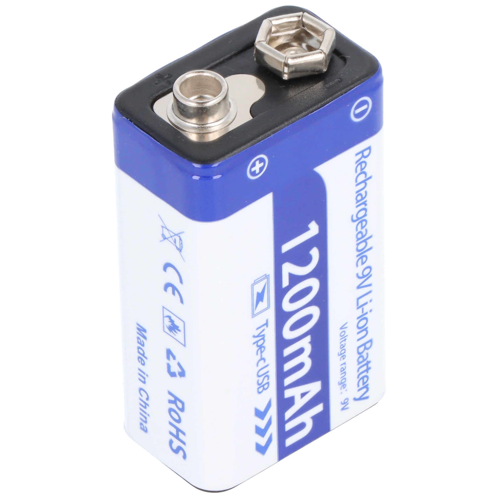 AccuCell 9V Akkublock mit USB-C Ladeanschluss, Li-ion, 7,4V, 1200mAh, 8,9 Wh Akku 1200 mAh (9,0 V)