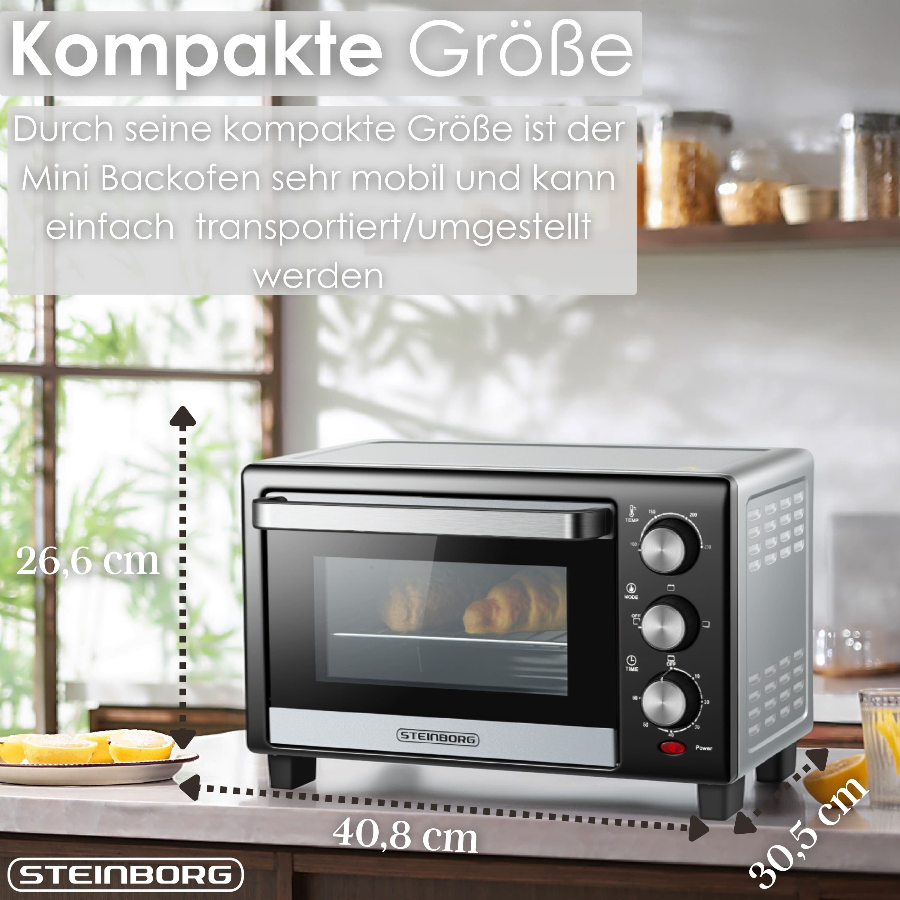 STEINBORG Minibackofen SB-3017, 15 Liter,mit Krümelblech,1200 Watt