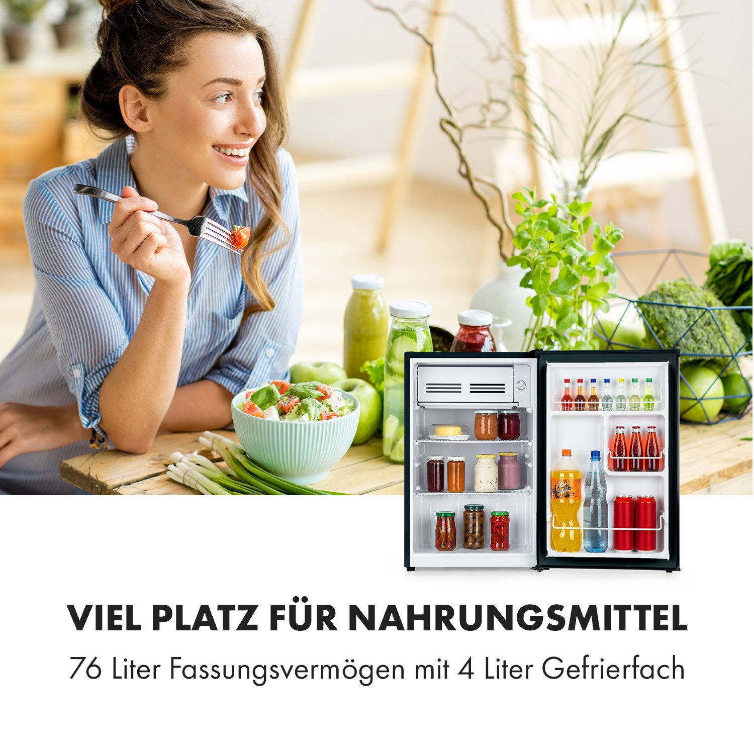 Klarstein Table Top Kühlschrank Delaware Mini-Kühlschrank 75 L mit 4 L Gefrierfach Kompression 10034554, 70 cm hoch, 47.5 cm breit, Mini-Kompaktkühler Wohnwagen – Bild 4 von 5