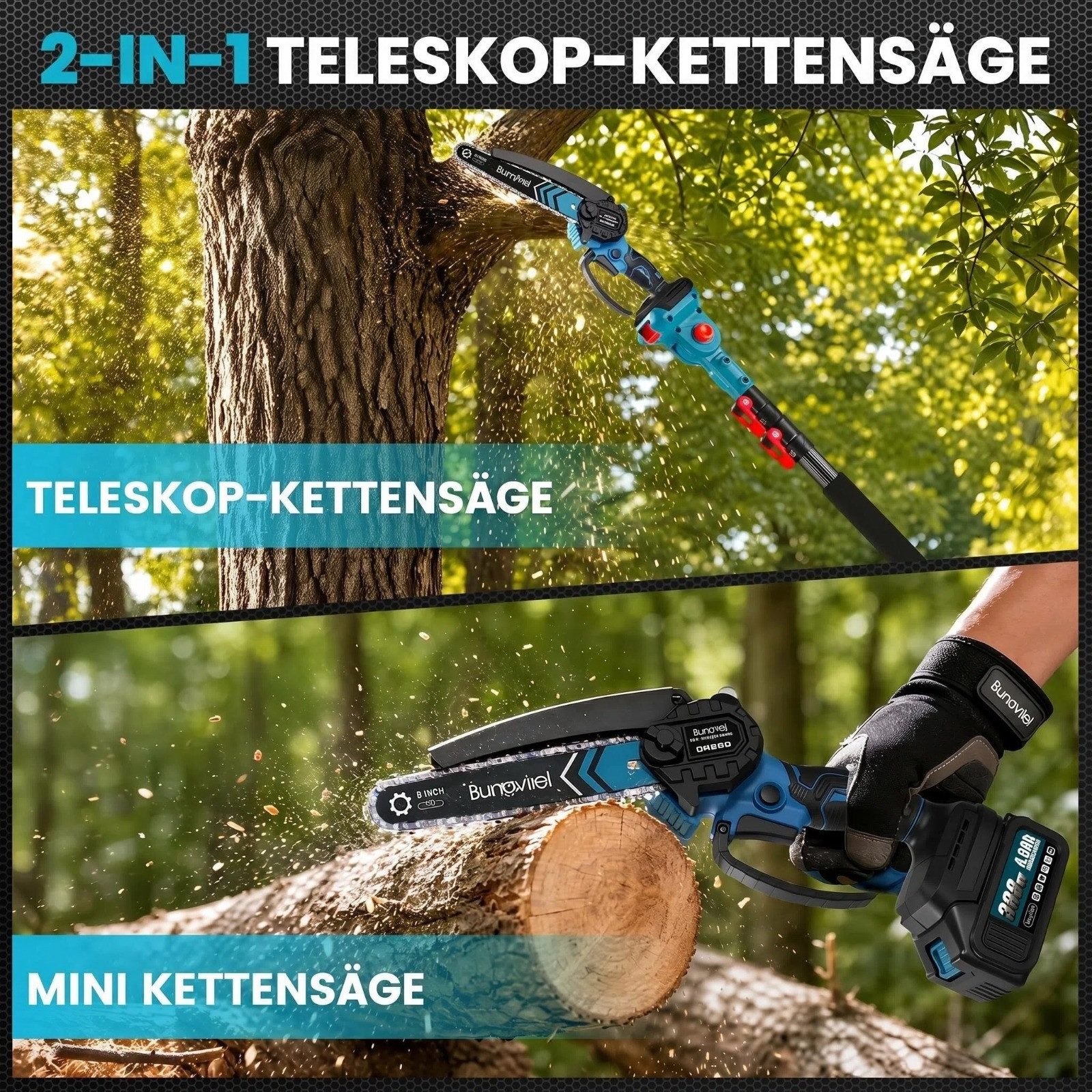 Bundviel Elektro-Kettensäge Akku Kettensäge 4IN1 Elektro Teleskop Astsäge Astschere Für Makita