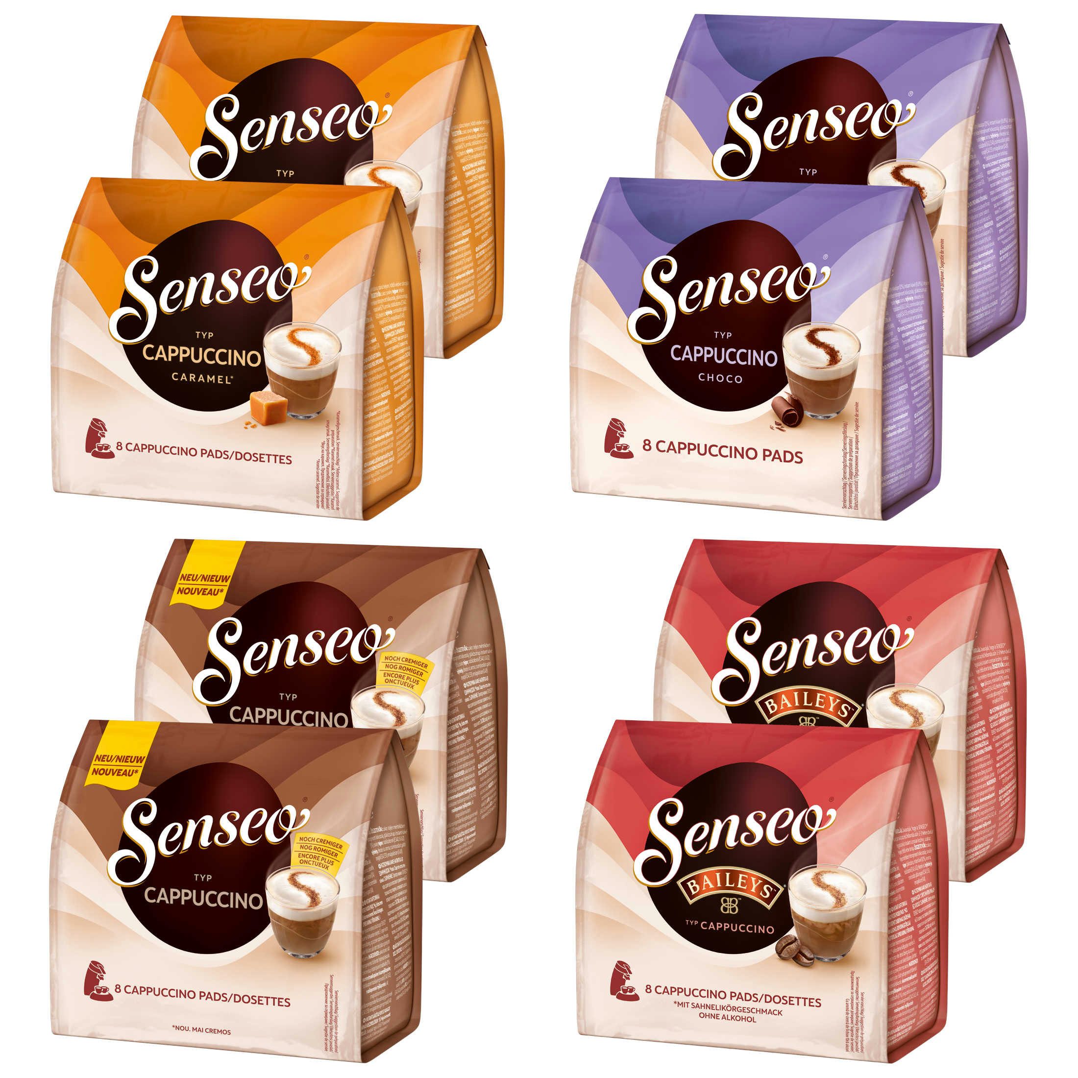 Senseo Kaffee Pads Vielfaltspaket Cappuccino Choco Caramel Baileys 64 Getränke, 736 g, (Packung, 8er Pack)
