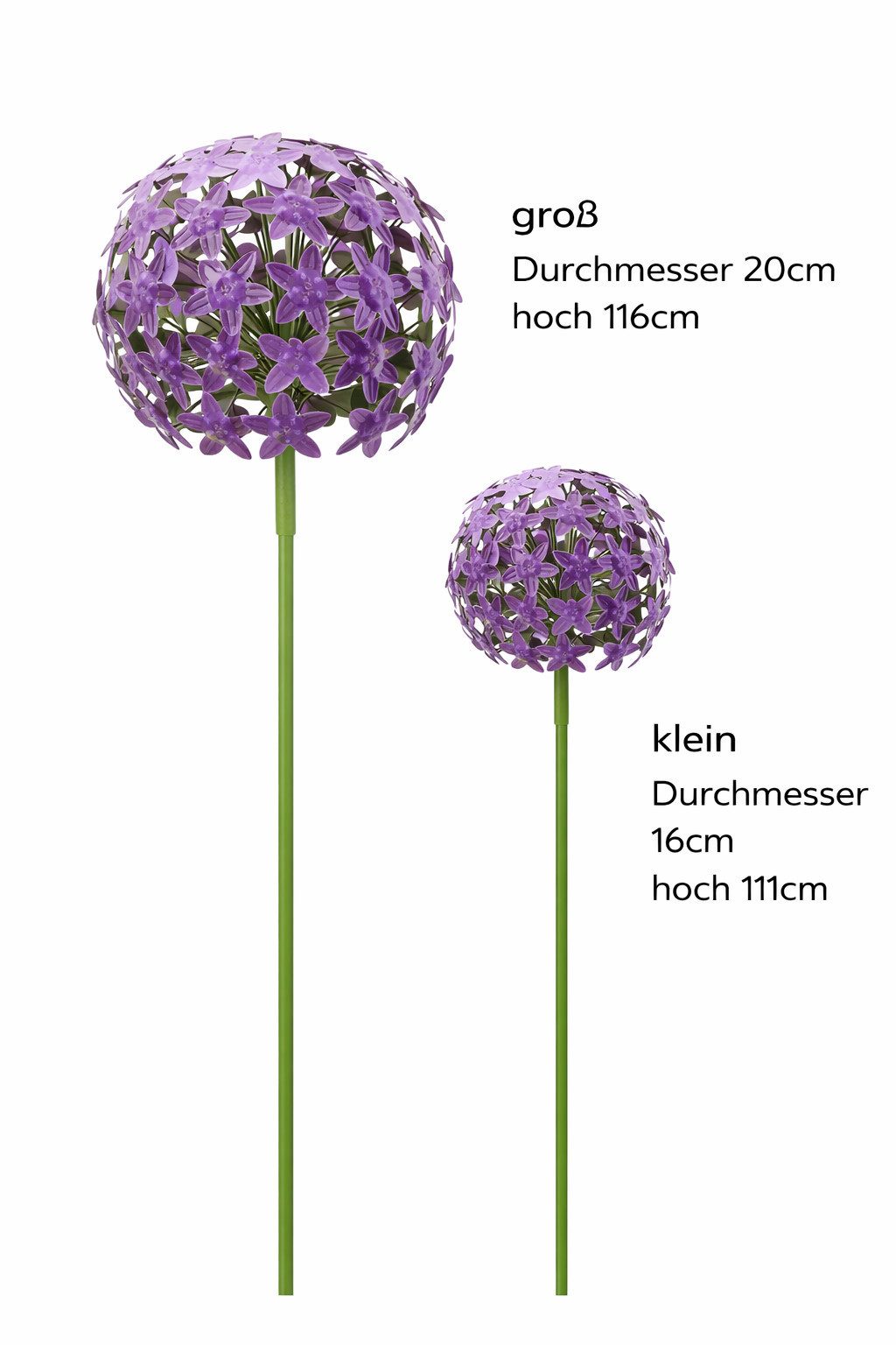 finehomegarden Gartenstecker Pflanzstecker Allium dunkellila "ArtFerro" Metall Ø16,2cm + Ø20cm (2-St) 2erSet Beetstecker Gartenstecker Blütenkugel Gartendeko Stecker/ Paket