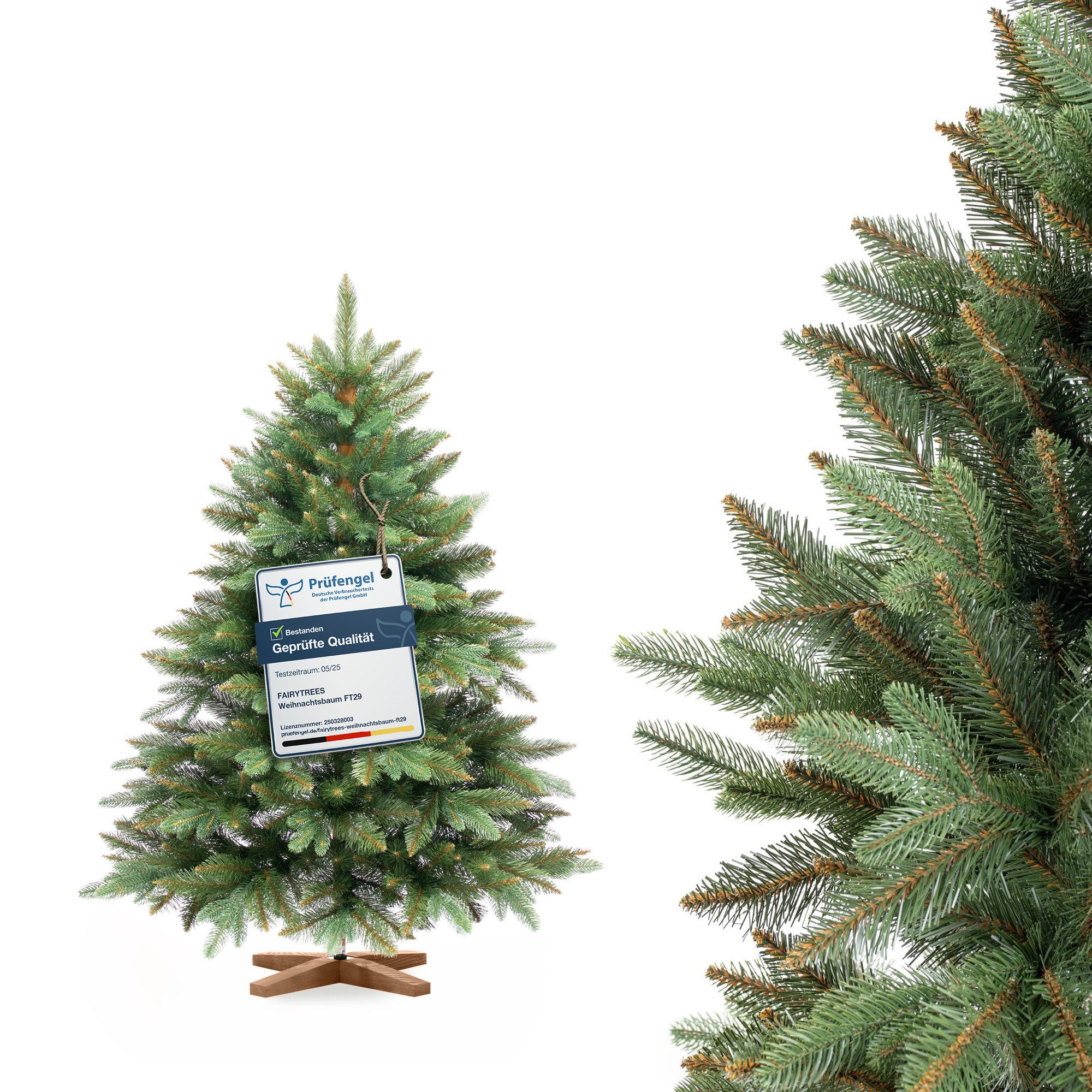 Fairytrees Künstlicher Weihnachtsbaum FT34, Nordmanntanne Premium, Naturgetreue Spritzguss Elemente, Made in EU