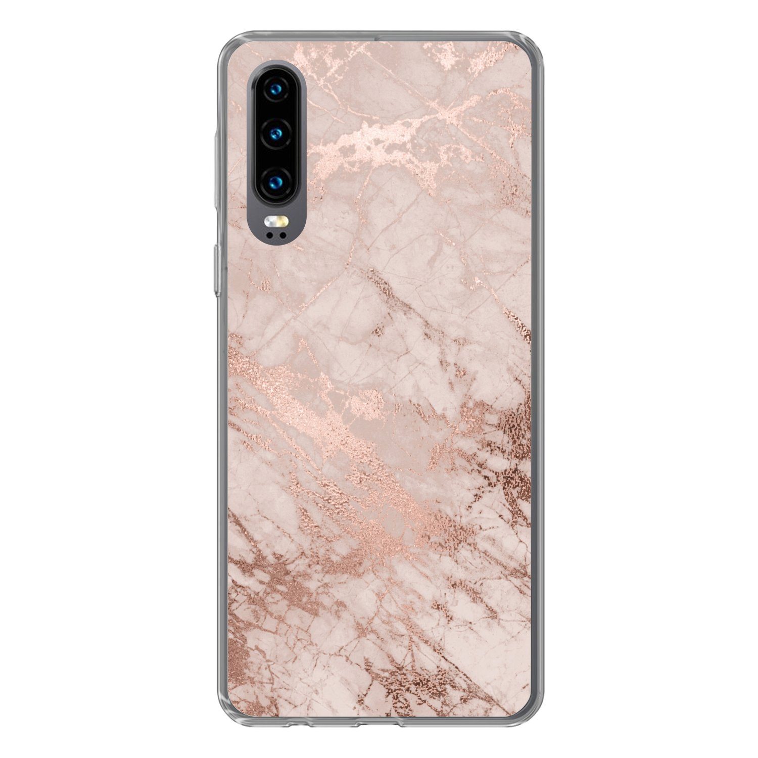MuchoWow Handyhülle für Huawei P30 Marmor - Rosa - Luxus - Marmoroptik - Glitzer - Design, Handy Case, Silikon, Bumper Case Dünn