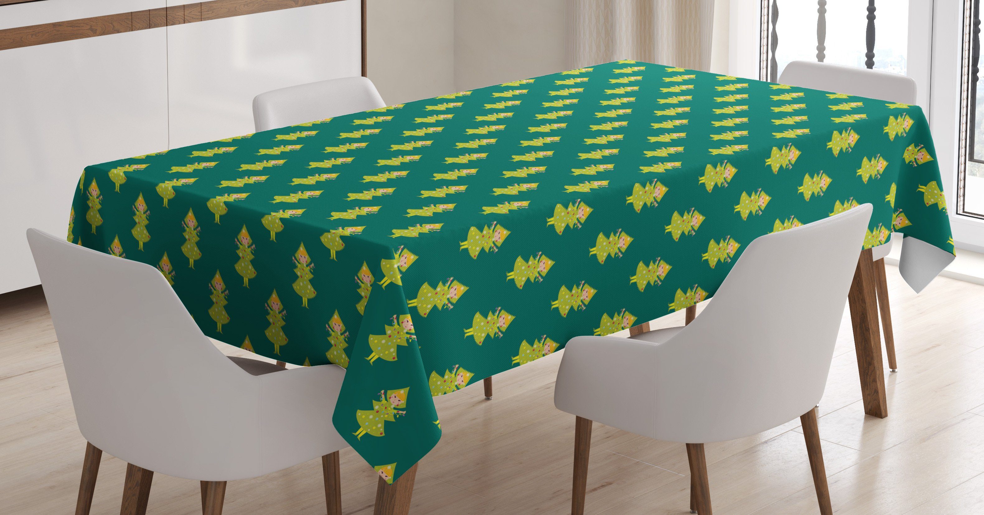Abakuhaus Tischdecke geeignet Für Weihnachten Childish Bereich Waschbar den Außen Klare Winter Motive Farben, Grünes Farbfest