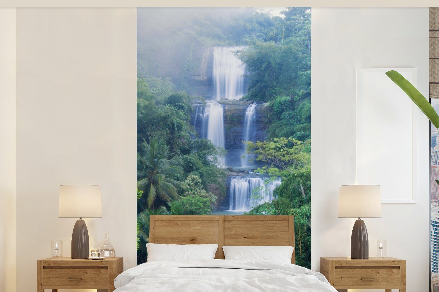 MuchoWow Fototapete Wasserfälle in Indonesien, Matt, bedruckt, (2 St), Vliestapete für Wohnzimmer Schlafzimmer Küche, Fototapete