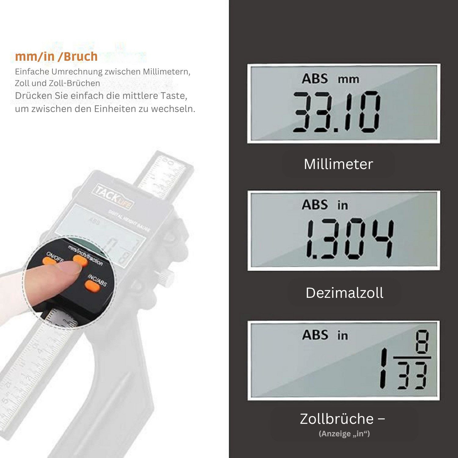 TACKLIFE Messschieber 80mm Digital Tiefenmesser LCD Digitalanzeige
