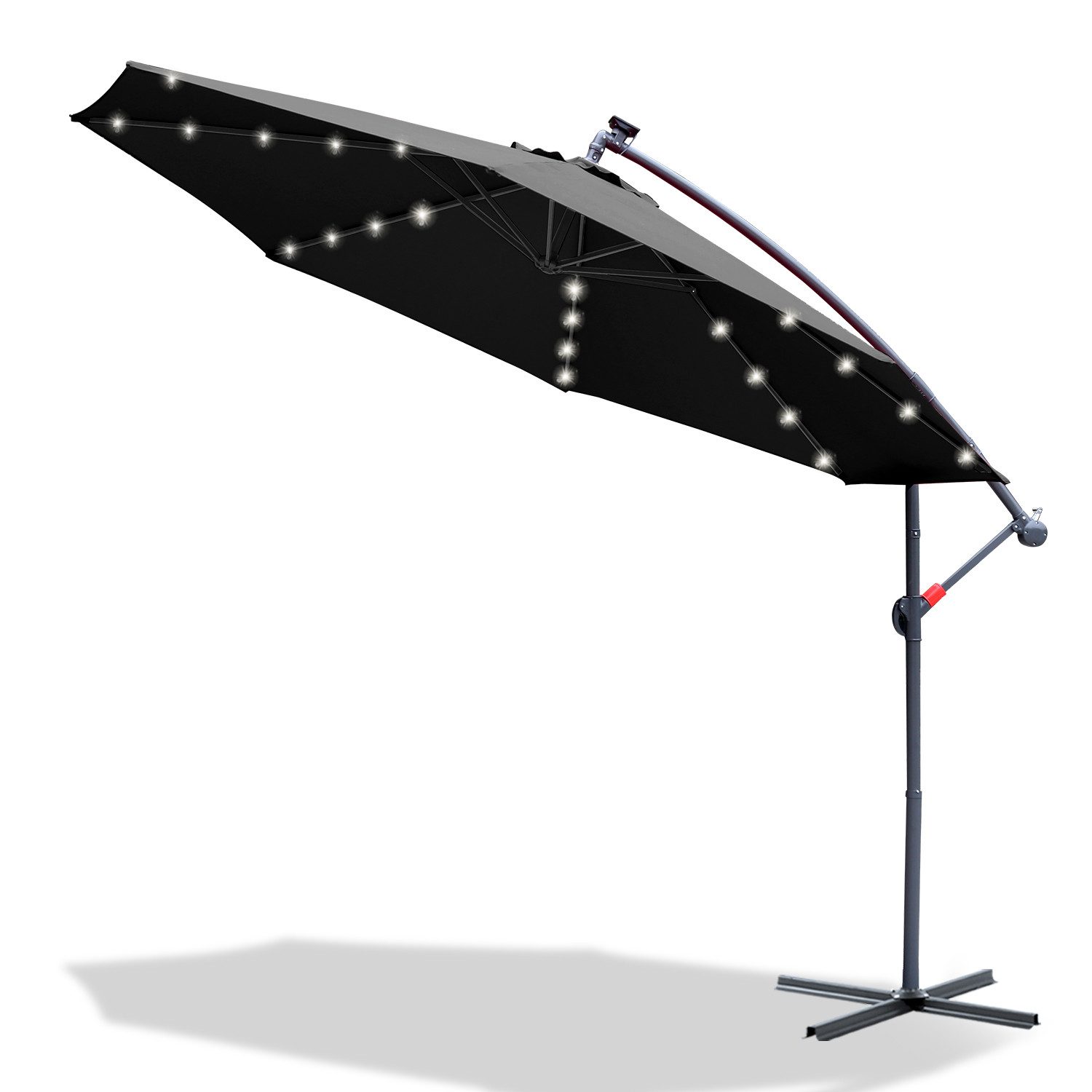 Sonnenschirm Gartenschirm 300cm, Ampelschirm mit LED Solar um 360° drehbar Grau