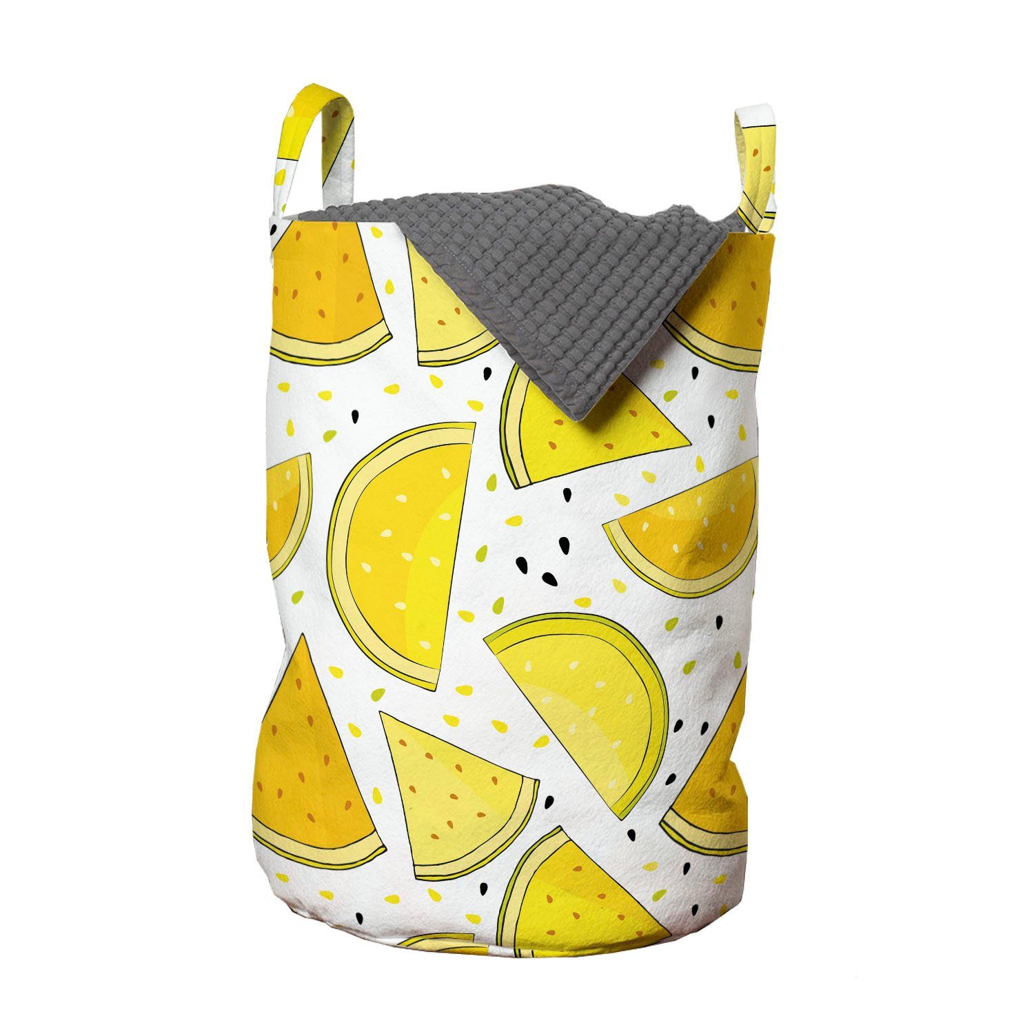 Waschsalons, Abakuhaus Wäschekorb für Melone mit Griffen Kordelzugverschluss Wäschesäckchen Gelbe Scheiben Farbpalette