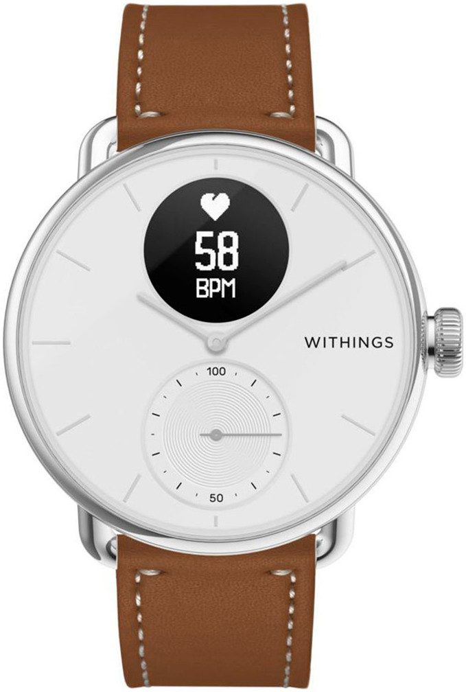 Withings Smartwatch-Armband Leather Wristband 18mm für ScanWatch Light, ScanWatch2 38mm, Steel HR 36mm, Move, Move ECG, Steel - Material: Kalbsleder, Edelstahl