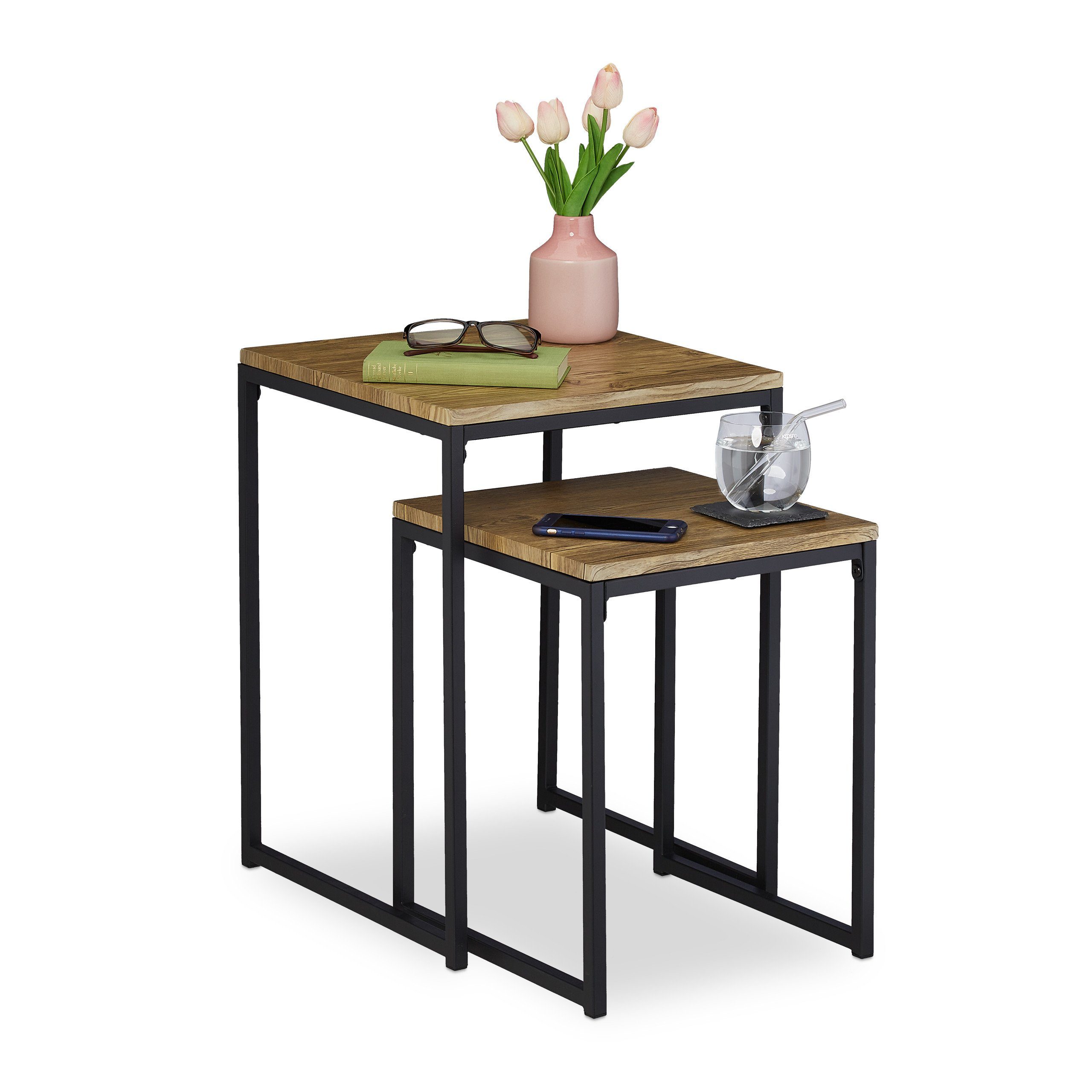 relaxdays Beistelltisch 2er Set Holzoptik günstig online kaufen