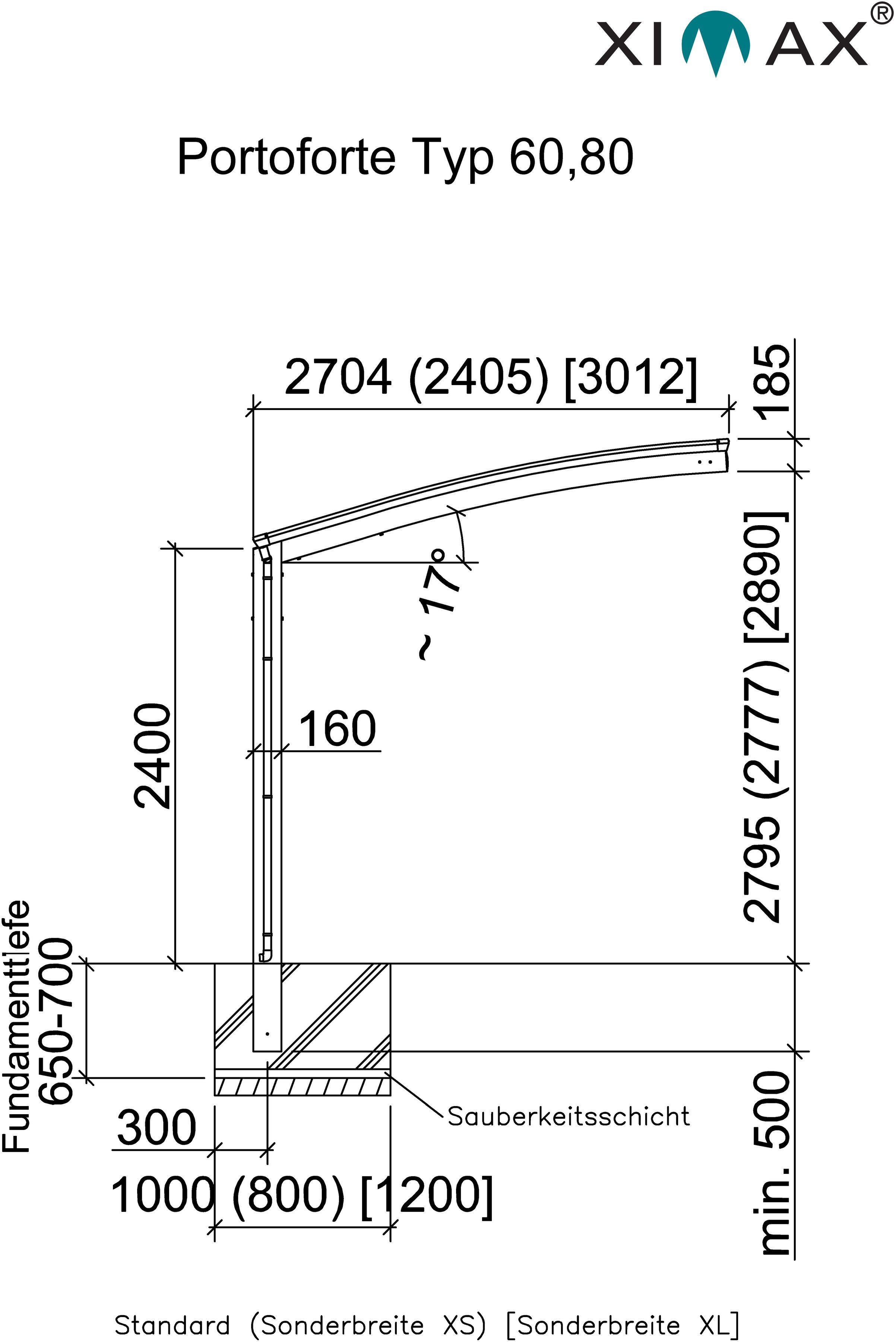 Typ Sonderlänge/Breite BxT: Portoforte Ximax 60 240 cm, 301x556 Aluminium cm Einfahrtshöhe, XL-mattbraun, Einzelcarport