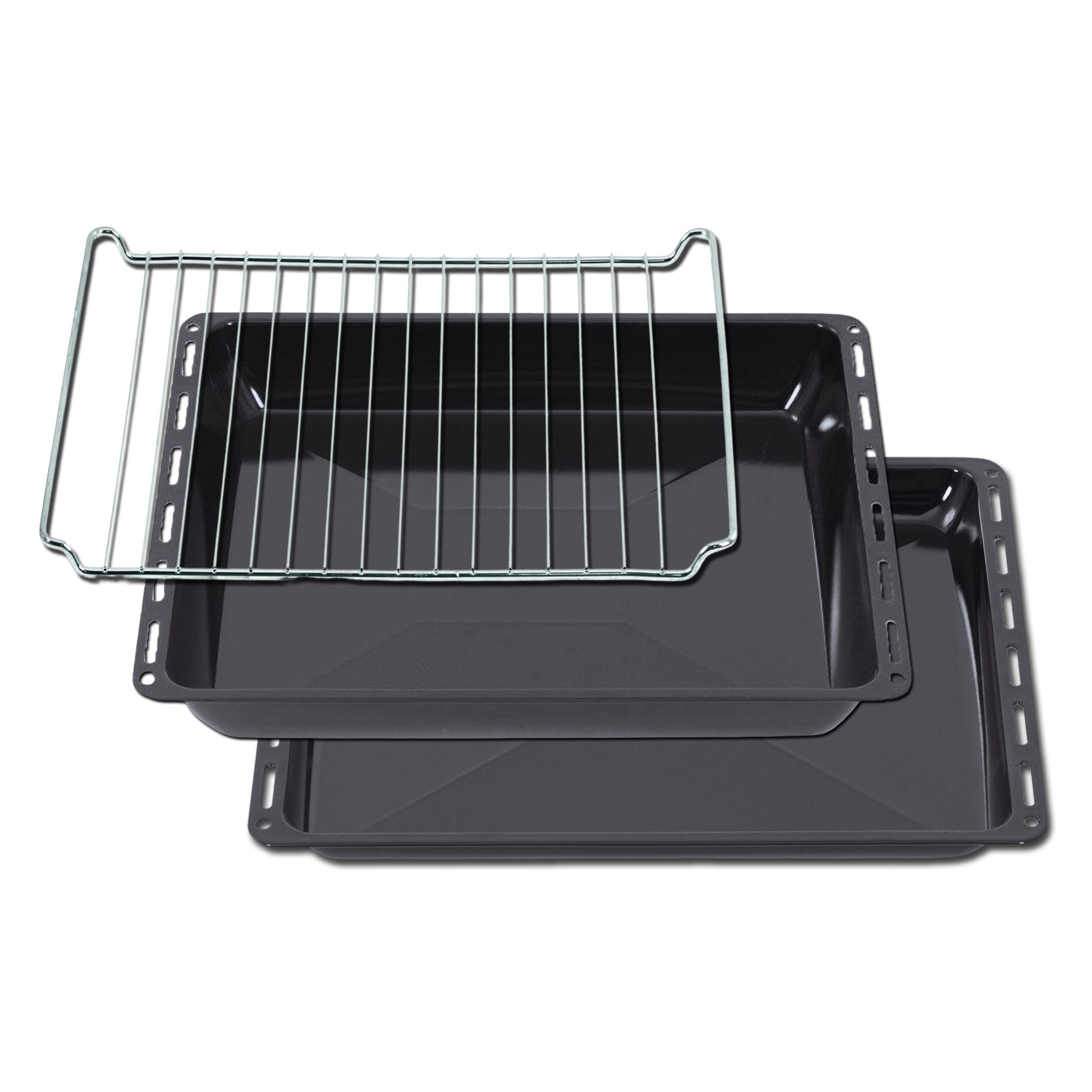 ICQN Backblech 422x375x 30 und 45 mm Tiefe, Emaille, (Set mit Backofenrost, 3-St., Tiefe von 4,5 cm mit Standard Maßen), Fettpfanne für Backofen und Herd, Kratzfest & Rostfrei