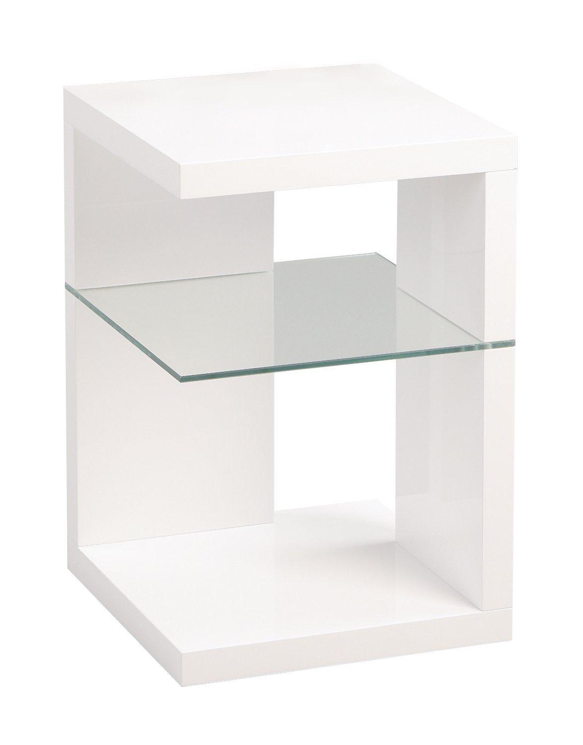 M2 Kollektion Beistelltisch DOMINGO, Weiß Hochglanz, B 40 x H 60 x T 40 cm, Ablage aus Sicherheitsglas