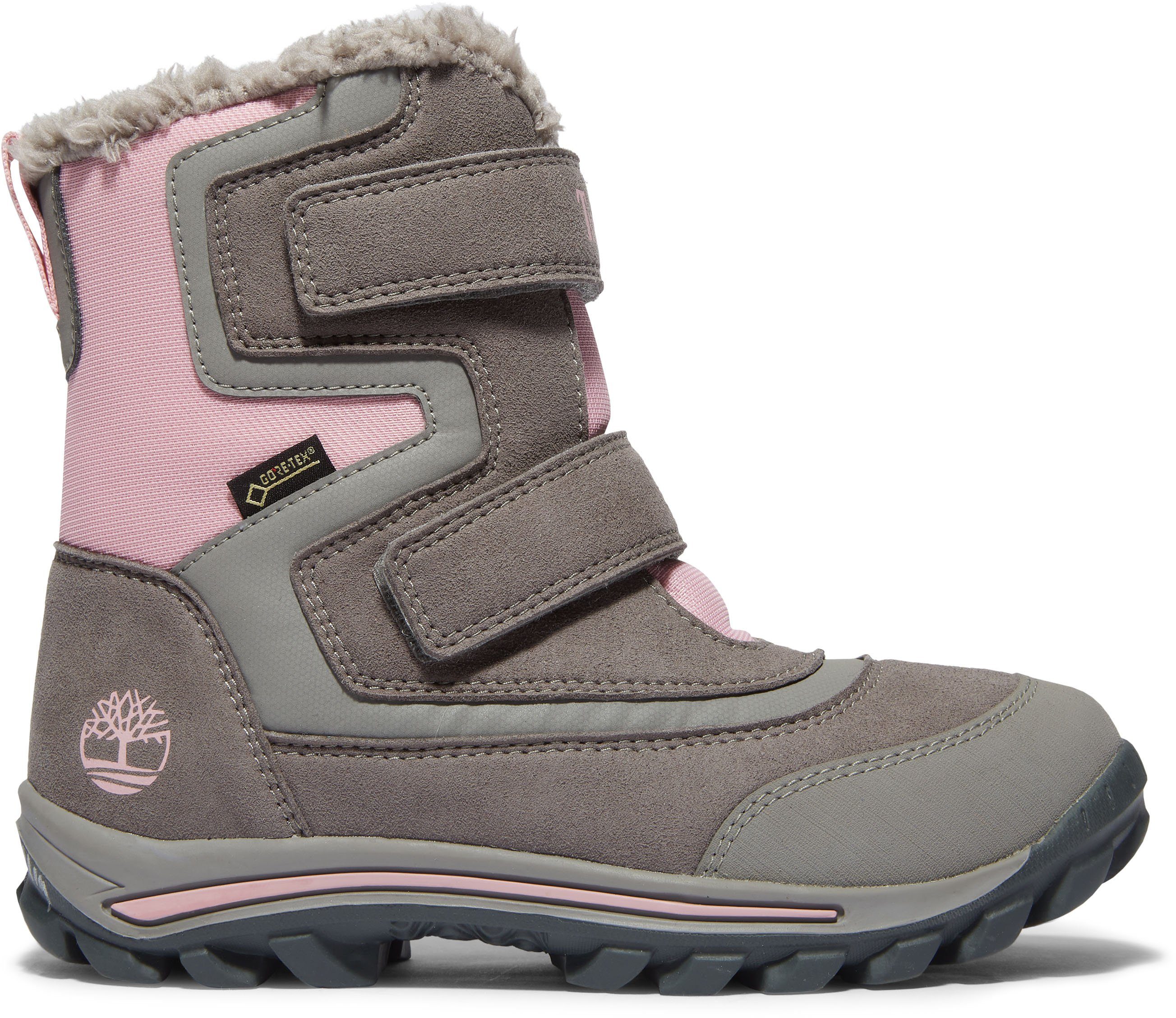 2-Strap Timberland grau-rosa Winterboots wasserdicht mit Chillberg Klettverschluss Gore-Tex