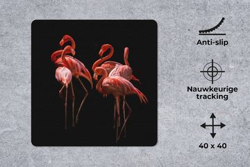 MuchoWow Gaming Mauspad Flamingos - Vögel - Federn - Schwarz (1-St), Mousepad mit Rutschfester Unterseite, Gaming, 40x40 cm, XXL, Großes