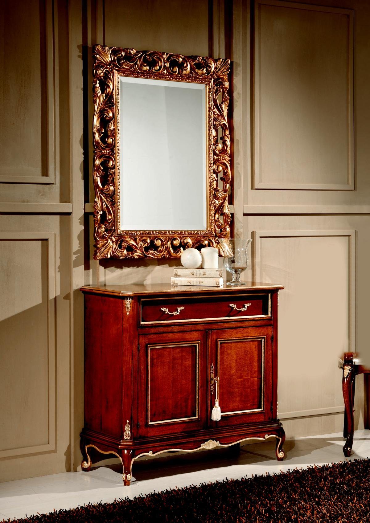 JVmoebel Italienische Spiegel mit Wohnzimmer-Set Kommode Luxus Möbel Holz Barock Möbel 2tlg Stil Set