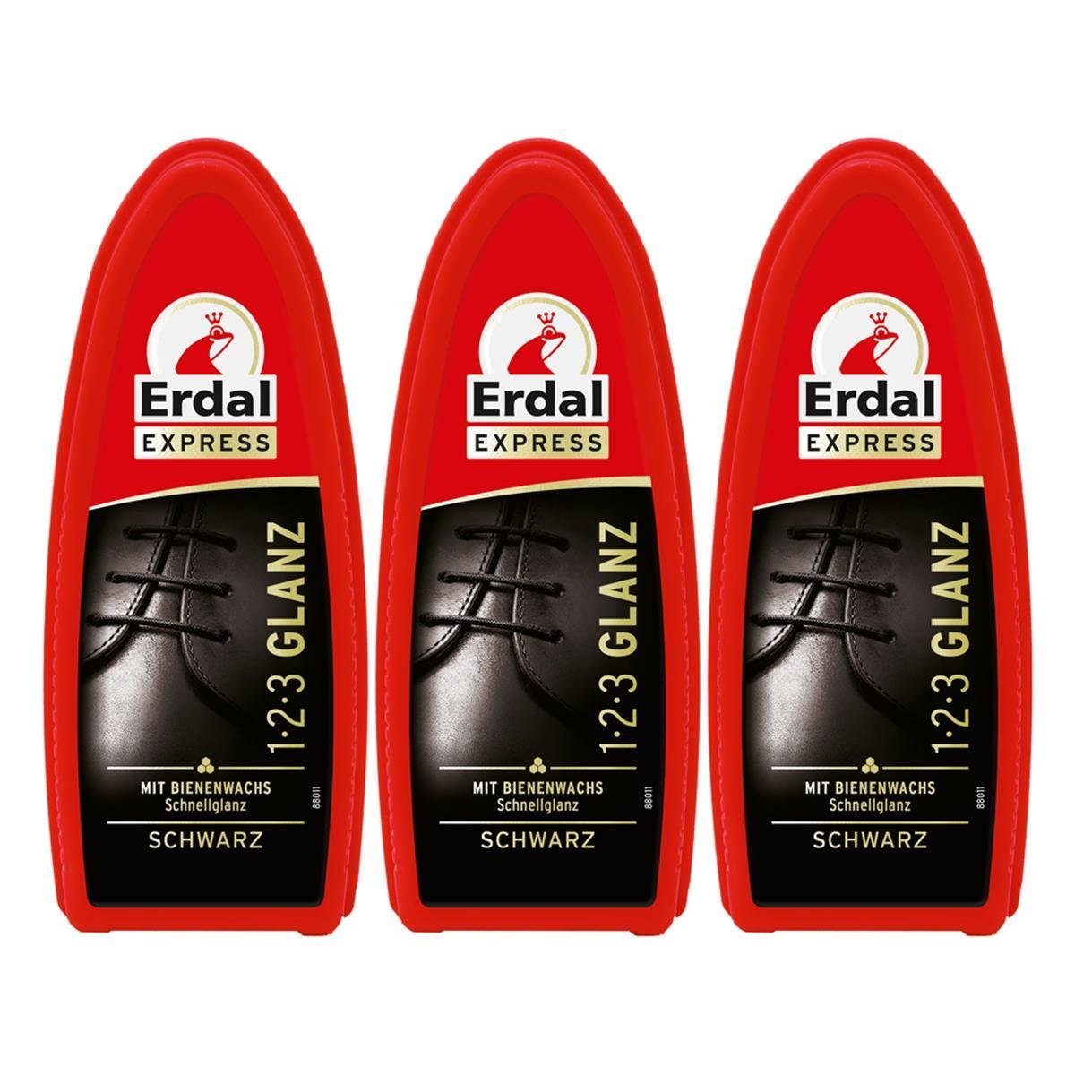 Erdal 3x Erdal Express 1-2-3 Glanz Schwarz - Schwamm - mit Bienenwachs Reinigungstücher
