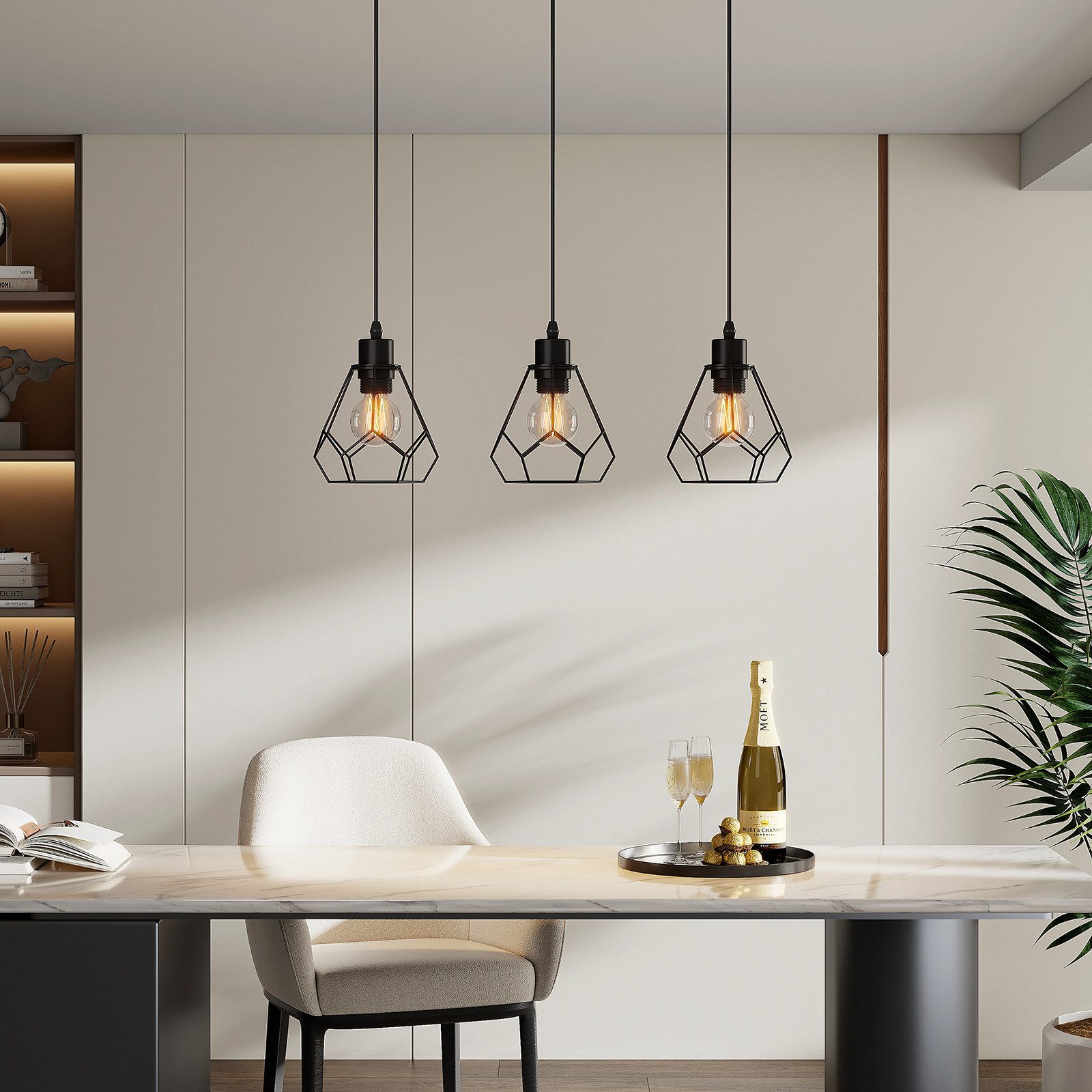 EMKE Pendelleuchte 3‑flammig, höhenverstellbar E27 Fassung Retro, ohne Leuc günstig online kaufen