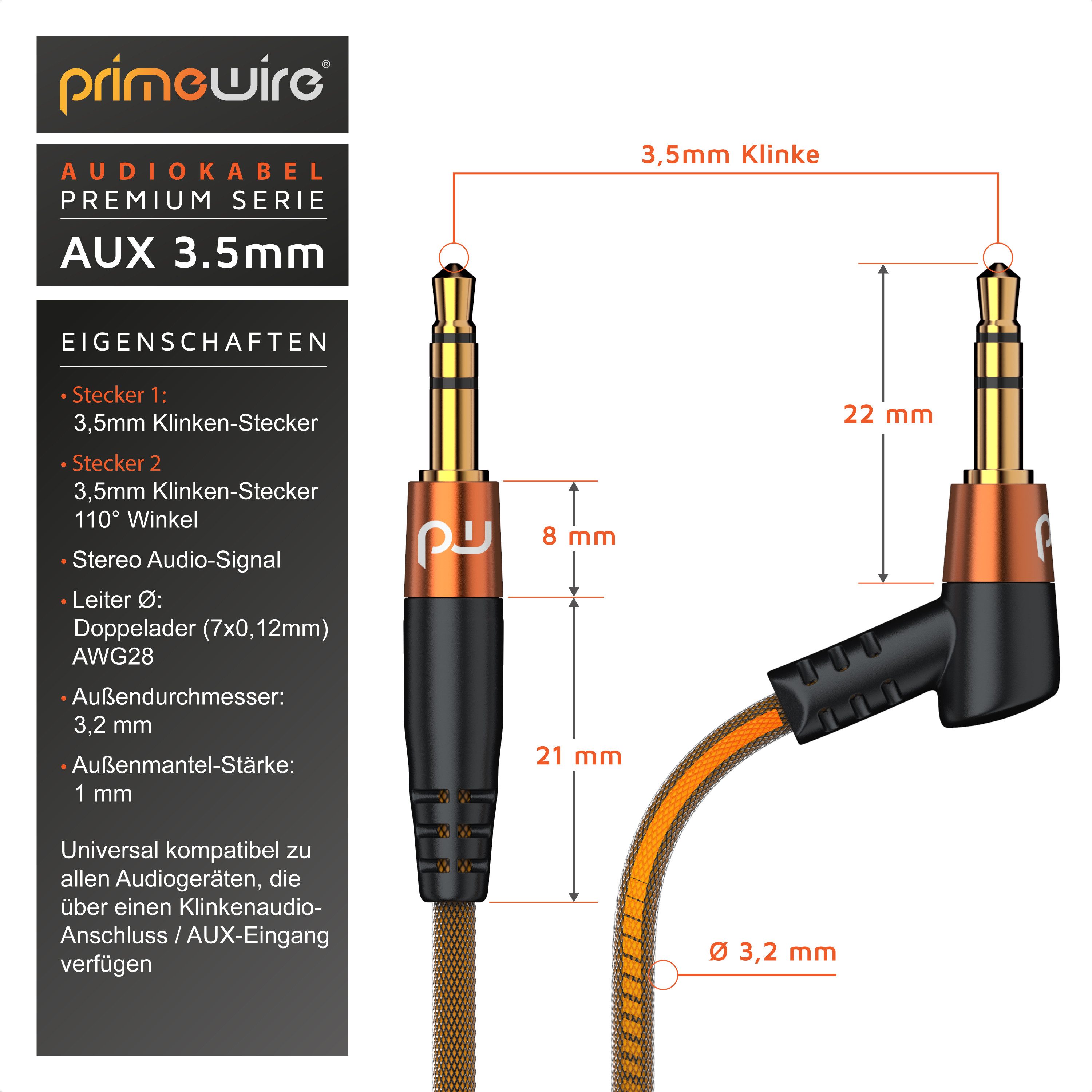 Primewire gewinkeltes HiFi Stereo Klinkenkabel / Verbindungskabel - 2m Audio-Kabel, AUX, 3,5-mm-Klinke (200 cm), für Smartphone, Auto, HiFi, klarer Sound ohne S – Bild 2 von 5