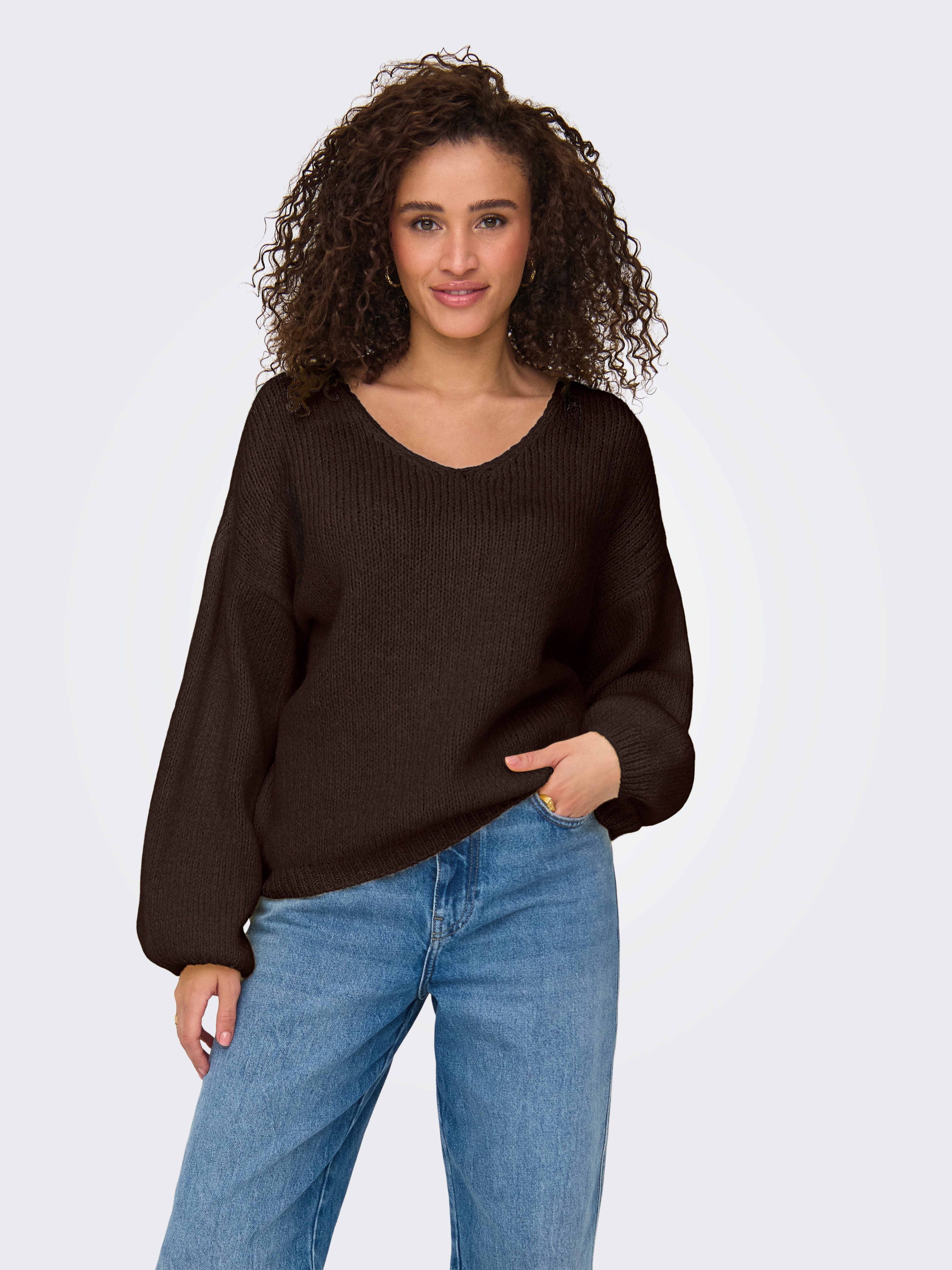 JDY V-Ausschnitt-Pullover JDYDINEA L/S REVERSIBLE PULLOV. KNT NOOS Kunstfaser, regular fit