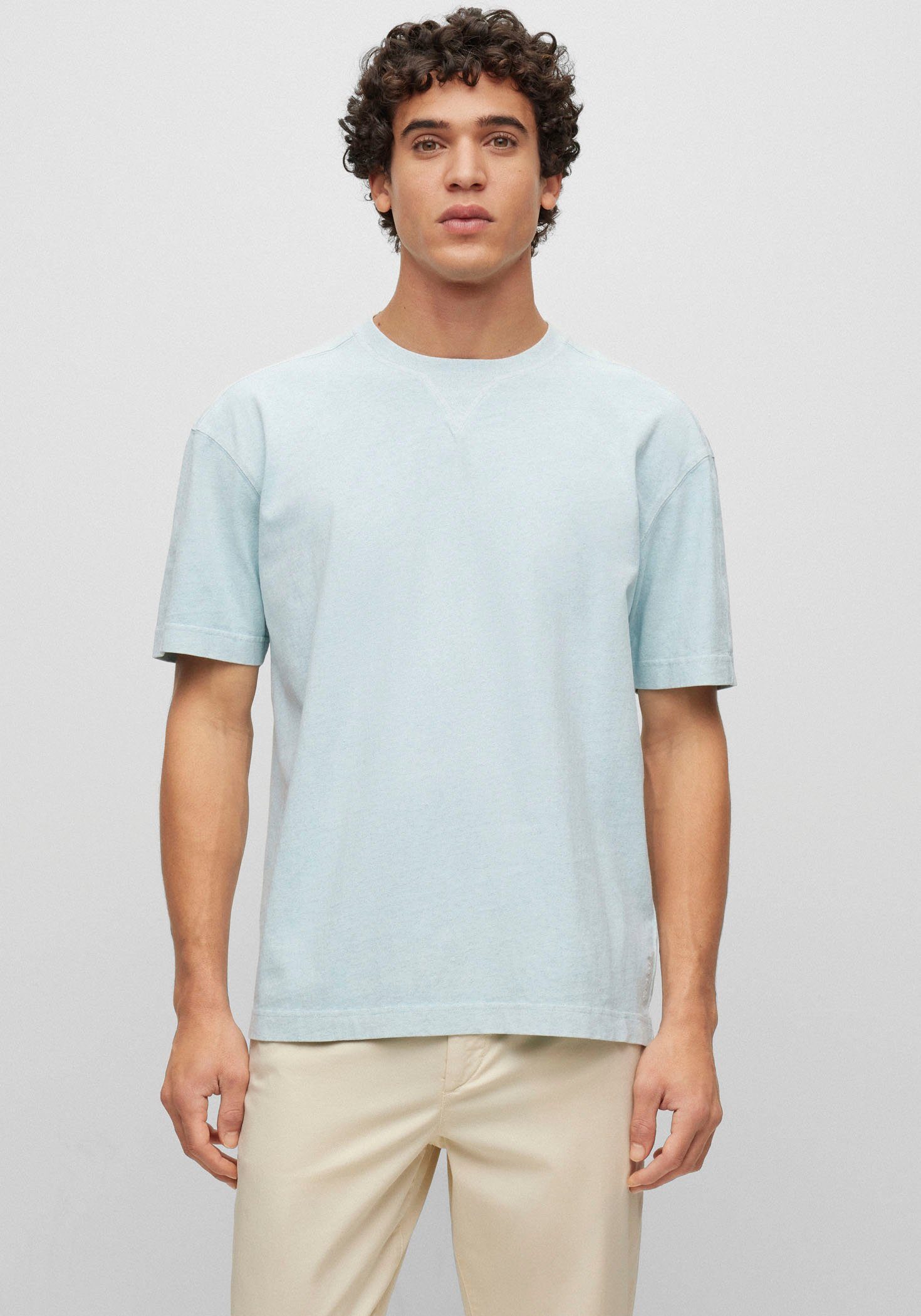 BOSS ORANGE T-Shirt mit V-Detail am Rundhalsausschnitt Open Blue