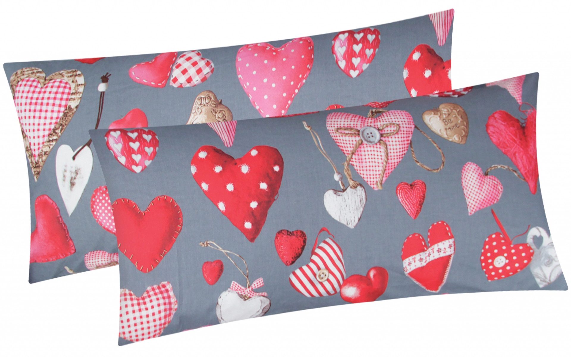 Heubergshop Kissenbezug, (2 Stück), 2er Set 40x80cm Herzen Landhaus Love Ki günstig online kaufen