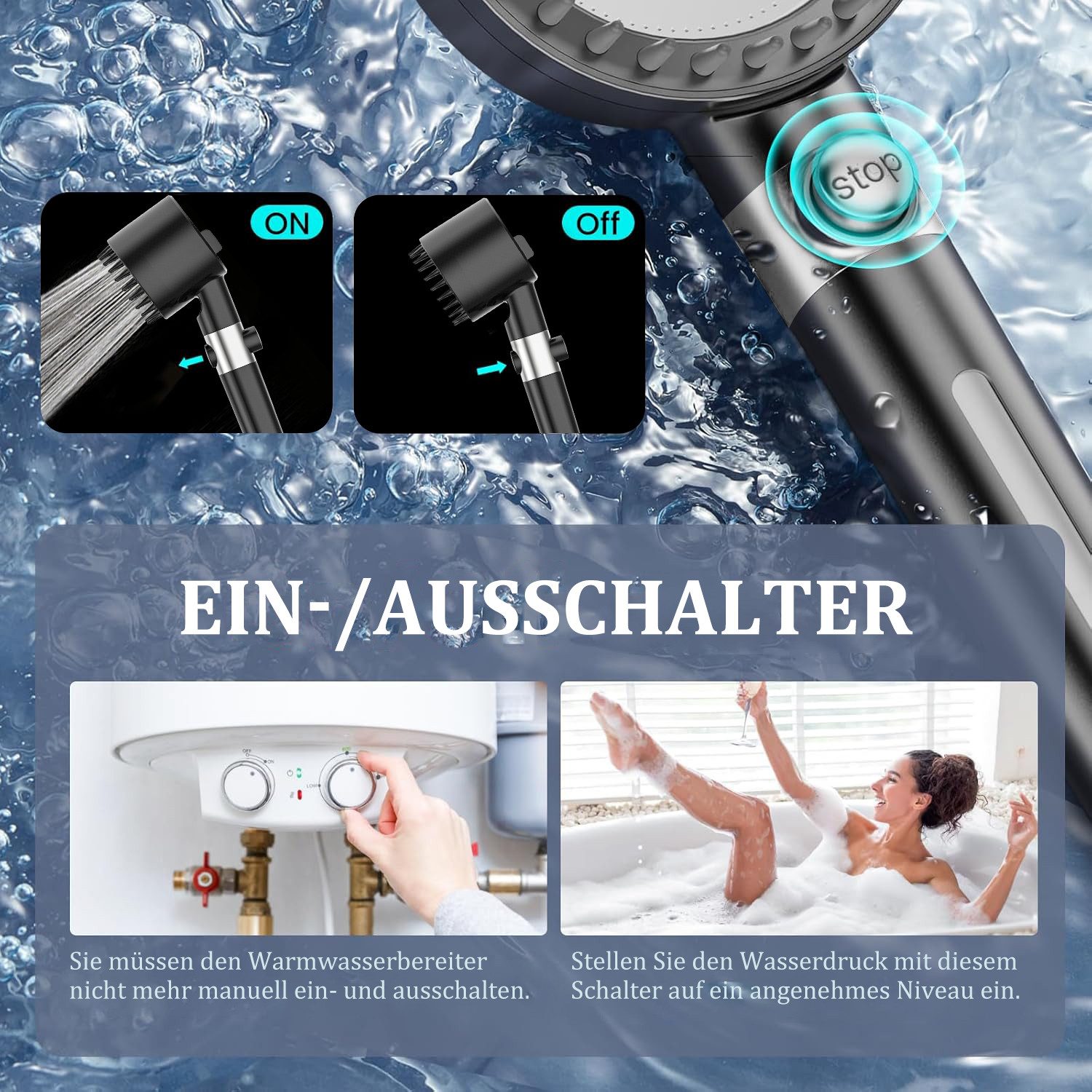 FOSMET Handbrause Duschkopf mit Filter fur Kalk, Hochdruck Handbrause mit 2m Schlauch, (Shower Head 10 Ersatzfilter für Entfernen vom harten Wasser, Rest-Chlor, Bakterien und Schwermetall, Schwarz), Gefilterter Duschkopf mit Halterung,3+1 Strahlarten, für hartes Wasser