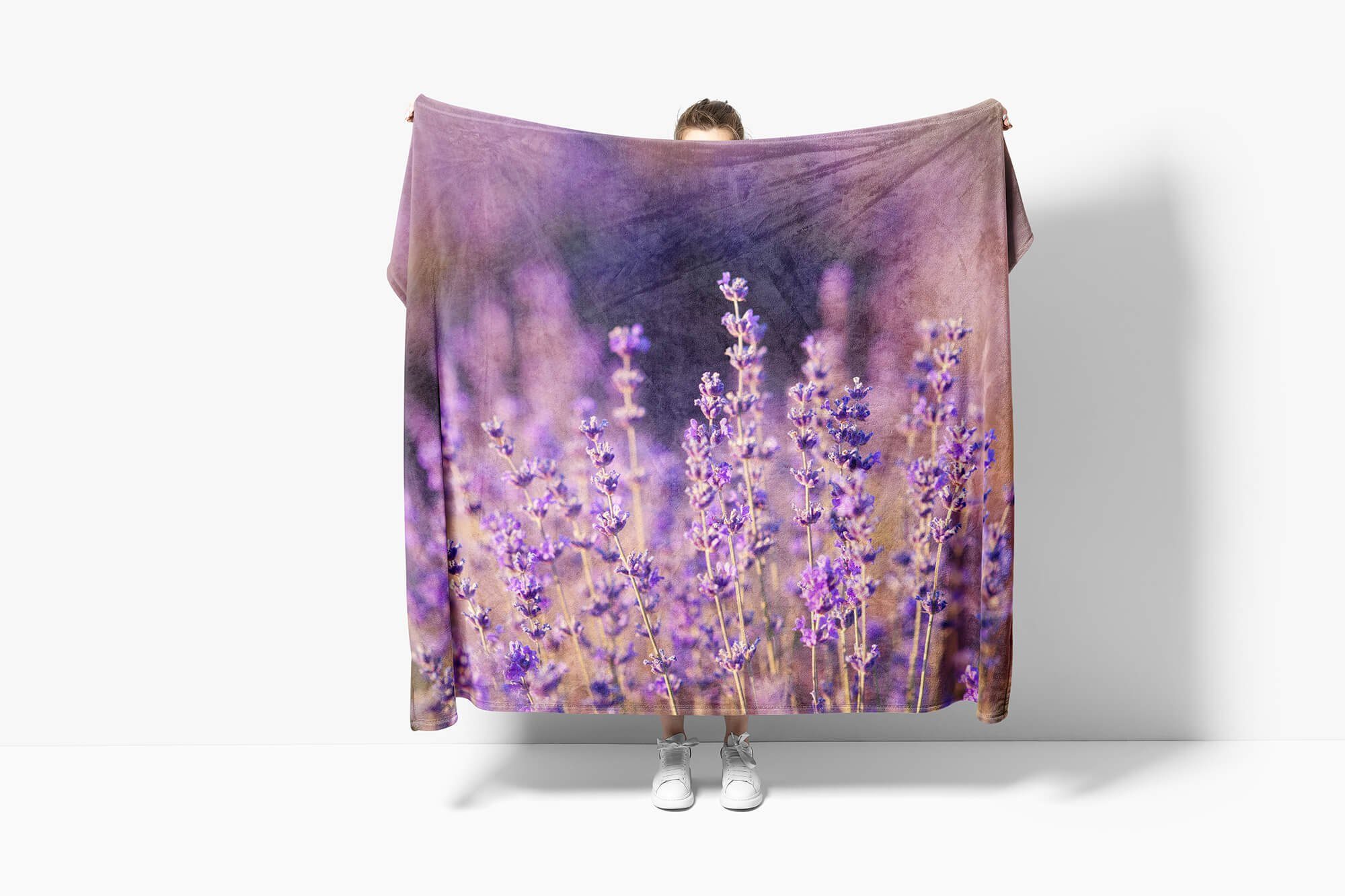 Art Sc, Handtücher Handtuch Strandhandtuch (1-St), Fotomotiv mit Blumen Baumwolle-Polyester-Mix Handtuch Saunatuch Lavendel Sinus Kuscheldecke