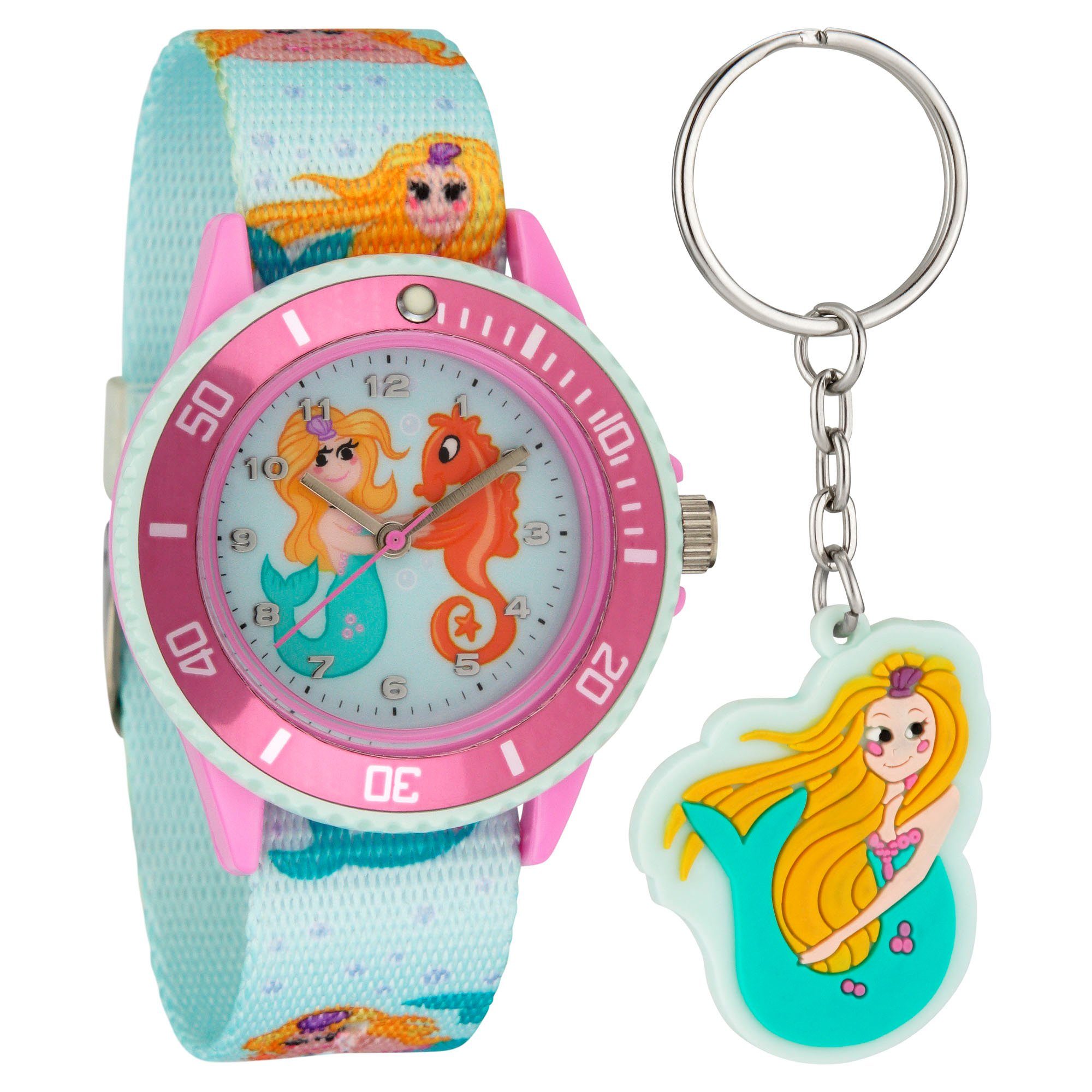 Miraval Quarzuhr Kinderarmbanduhr Textilarmband Schlüsselanhänger, mit Schlüsselanhänger Analog Glas Quarzuhrwerk 35 cm Textil 17 mm