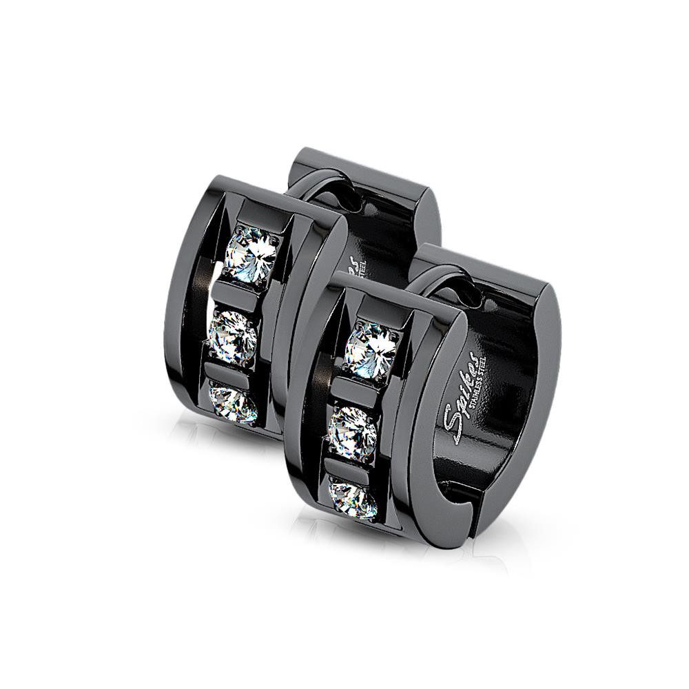 Creolen-Set Schwarz - Creolen mit Kristall -Inlay aus Edelstahl Unisex
